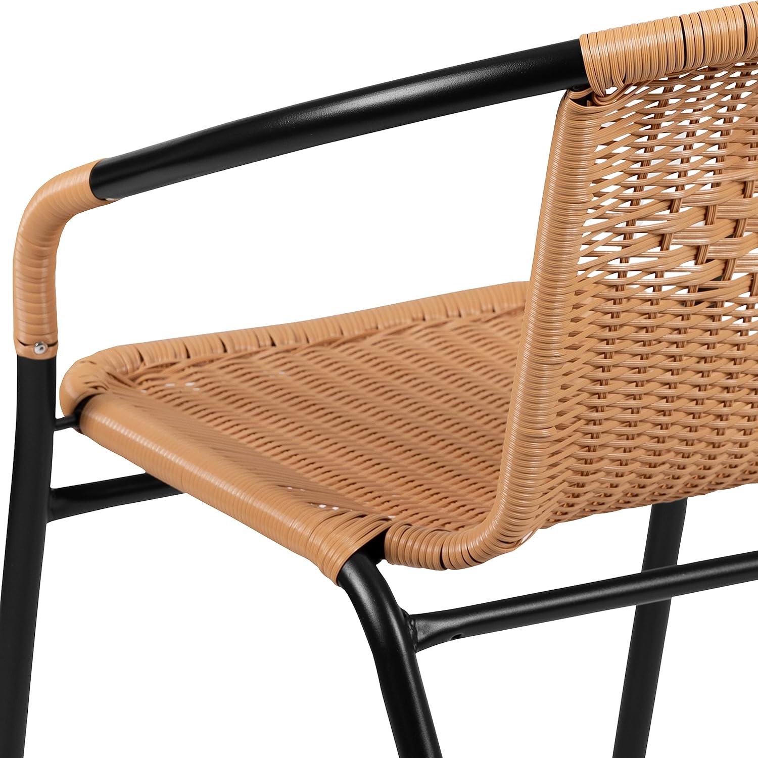 imageFlash Furniture Lila Modern Rattan IndoorOutdoor Stackable Dining Chairs Stacking Rattan Bistro Chairs for Patio or Restaurant Set of 2 BrownBeige