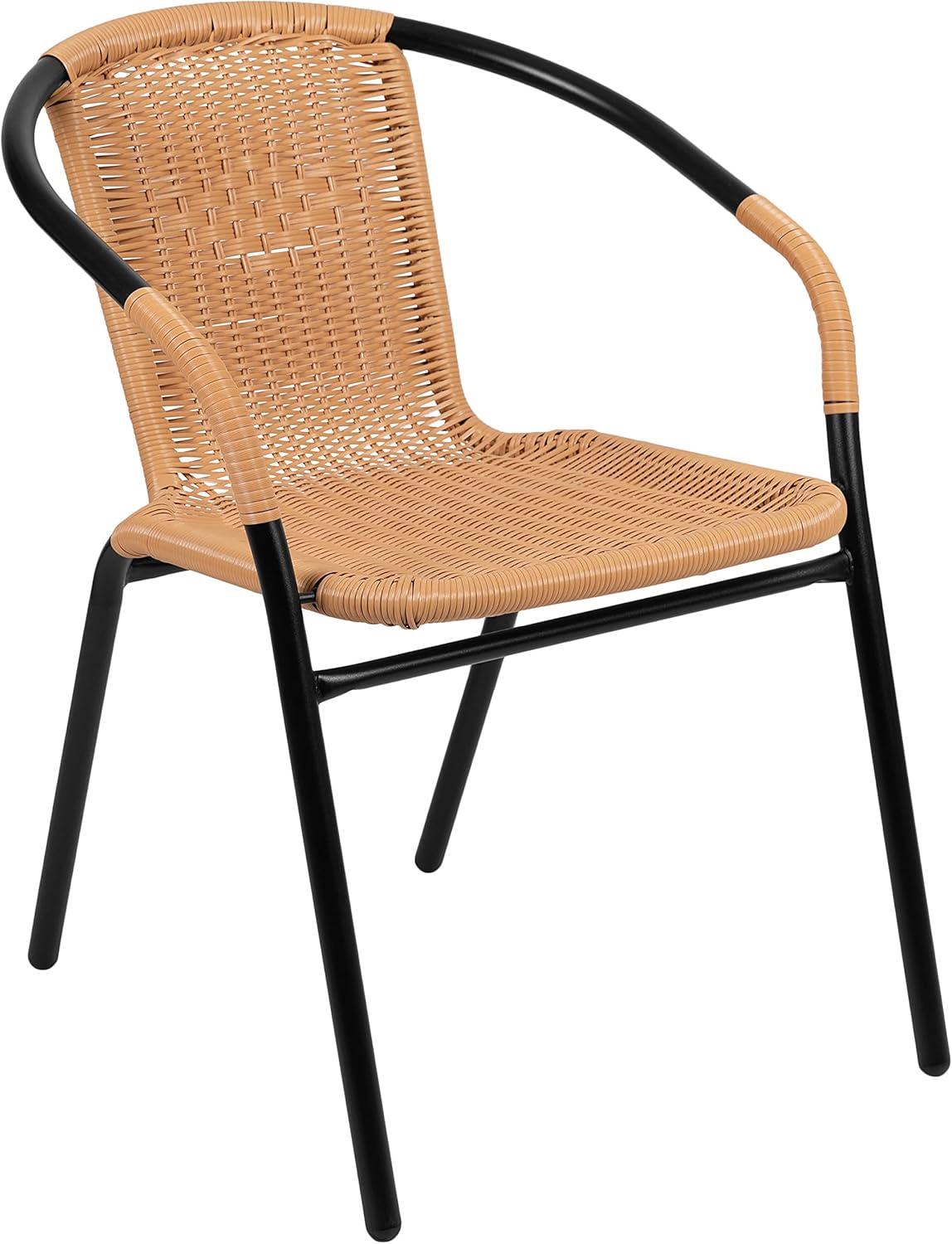 imageFlash Furniture Lila Modern Rattan IndoorOutdoor Stackable Dining Chairs Stacking Rattan Bistro Chairs for Patio or Restaurant Set of 2 BrownBeige