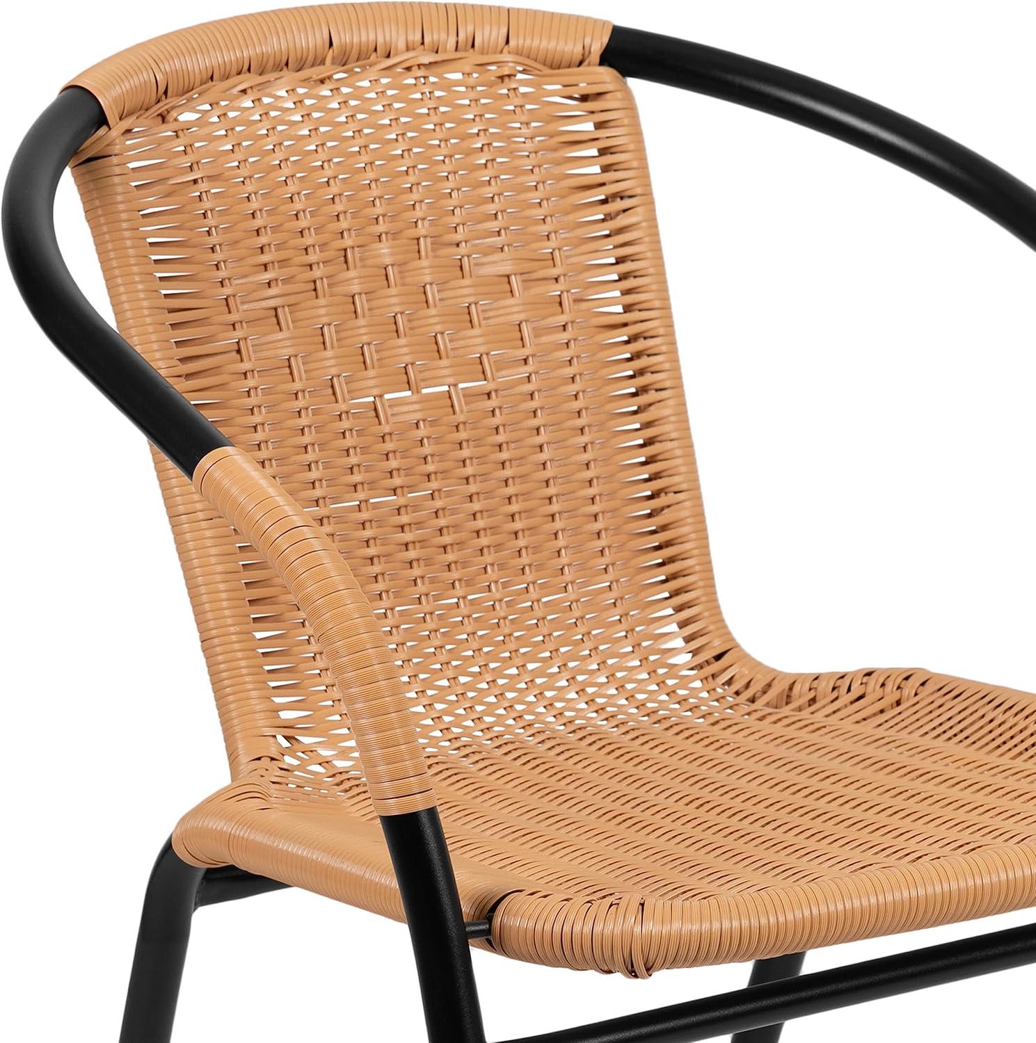 imageFlash Furniture Lila Modern Rattan IndoorOutdoor Stackable Dining Chairs Stacking Rattan Bistro Chairs for Patio or Restaurant Set of 2 BrownBeige