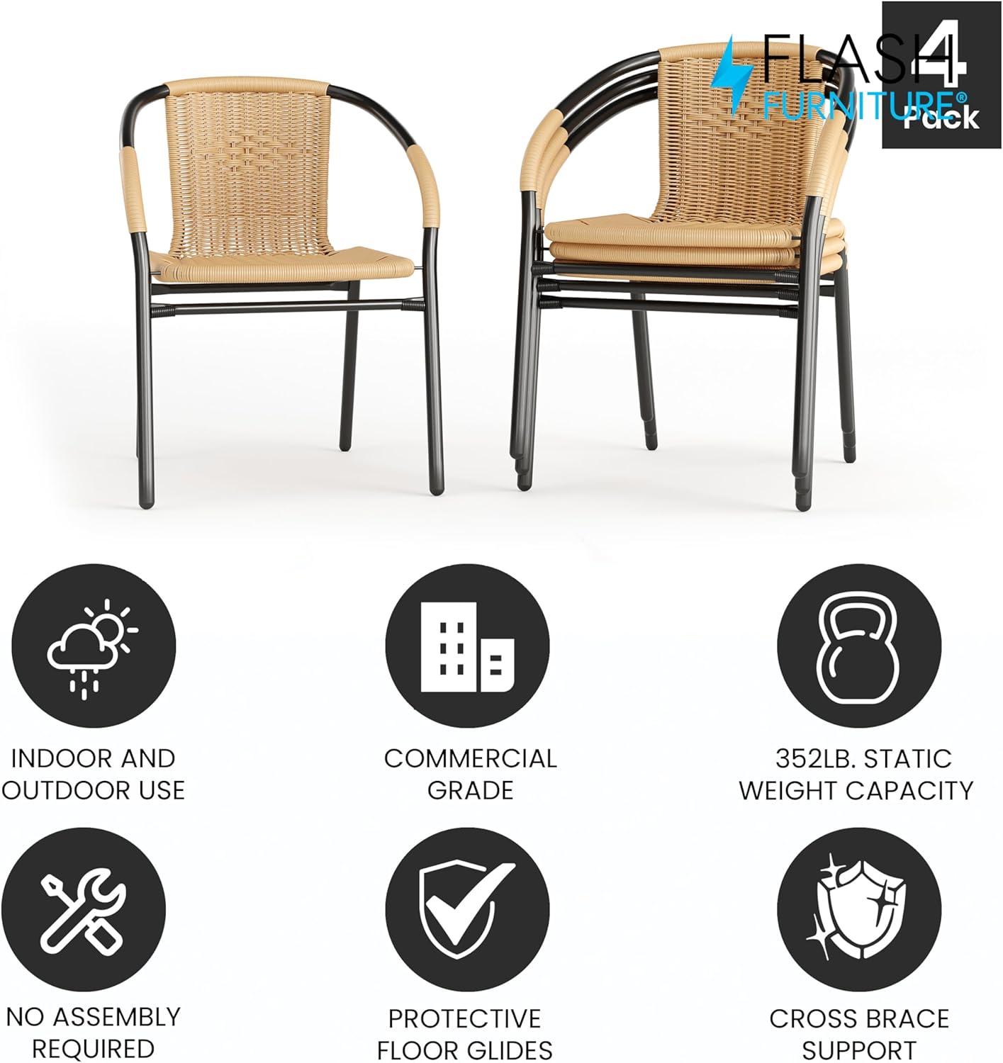 imageFlash Furniture Lila Modern Rattan IndoorOutdoor Stackable Dining Chairs Stacking Rattan Bistro Chairs for Patio or Restaurant Set of 2 BrownBeige