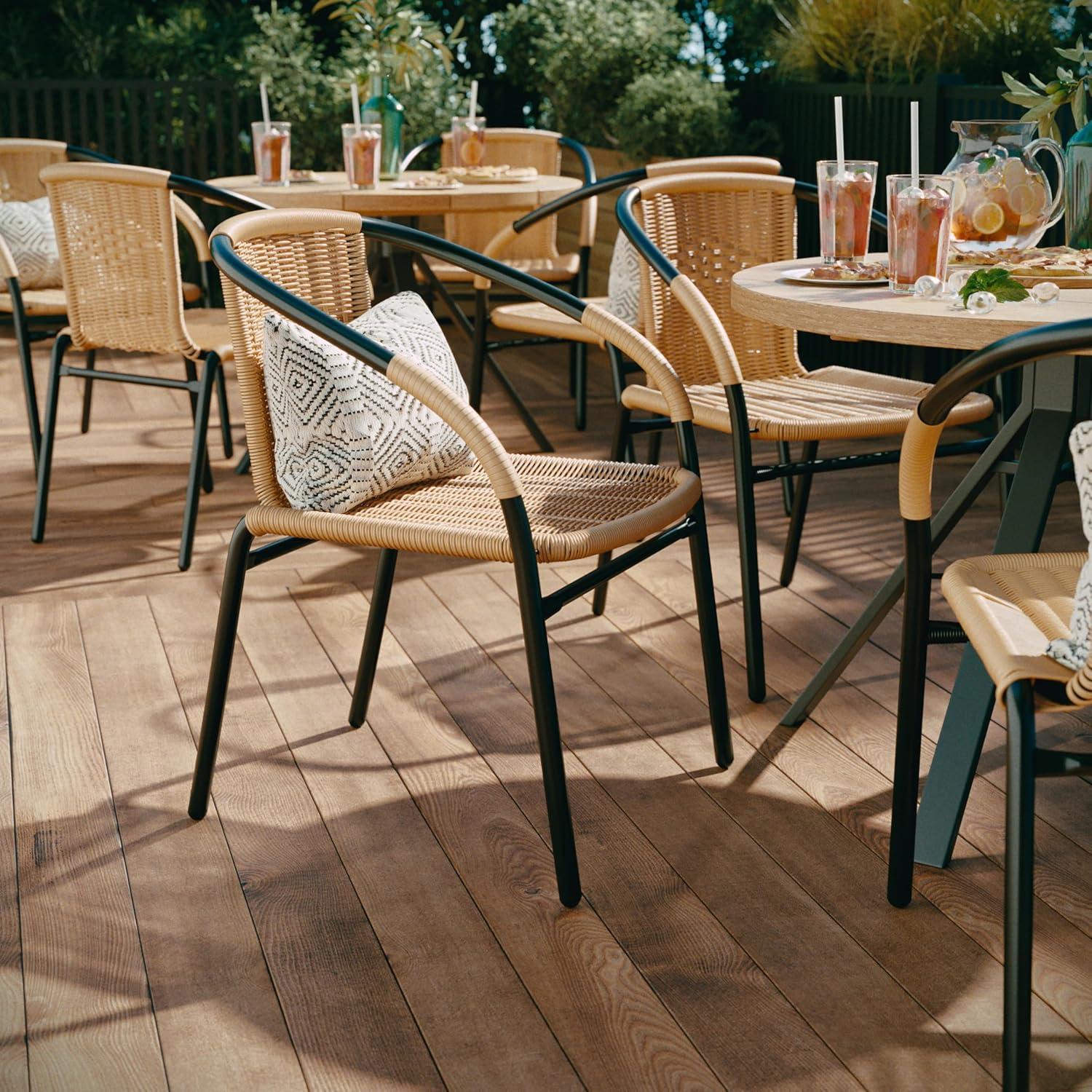 imageFlash Furniture Lila Modern Rattan IndoorOutdoor Stackable Dining Chairs Stacking Rattan Bistro Chairs for Patio or Restaurant Set of 2 BrownBeige