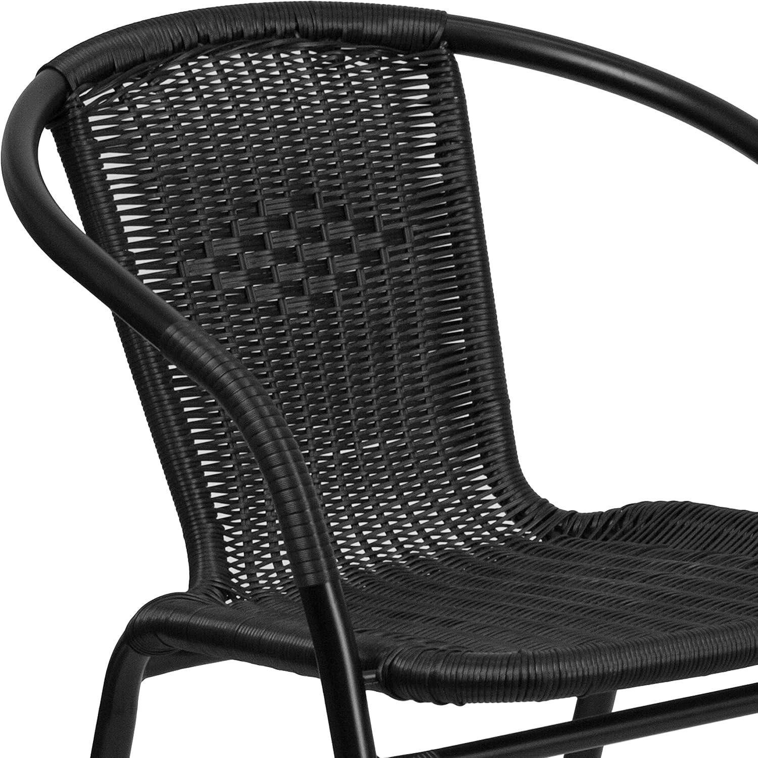 imageFlash Furniture Lila Modern Rattan IndoorOutdoor Stackable Dining Chairs Stacking Rattan Bistro Chairs for Patio or Restaurant Set of 2 BrownBlack