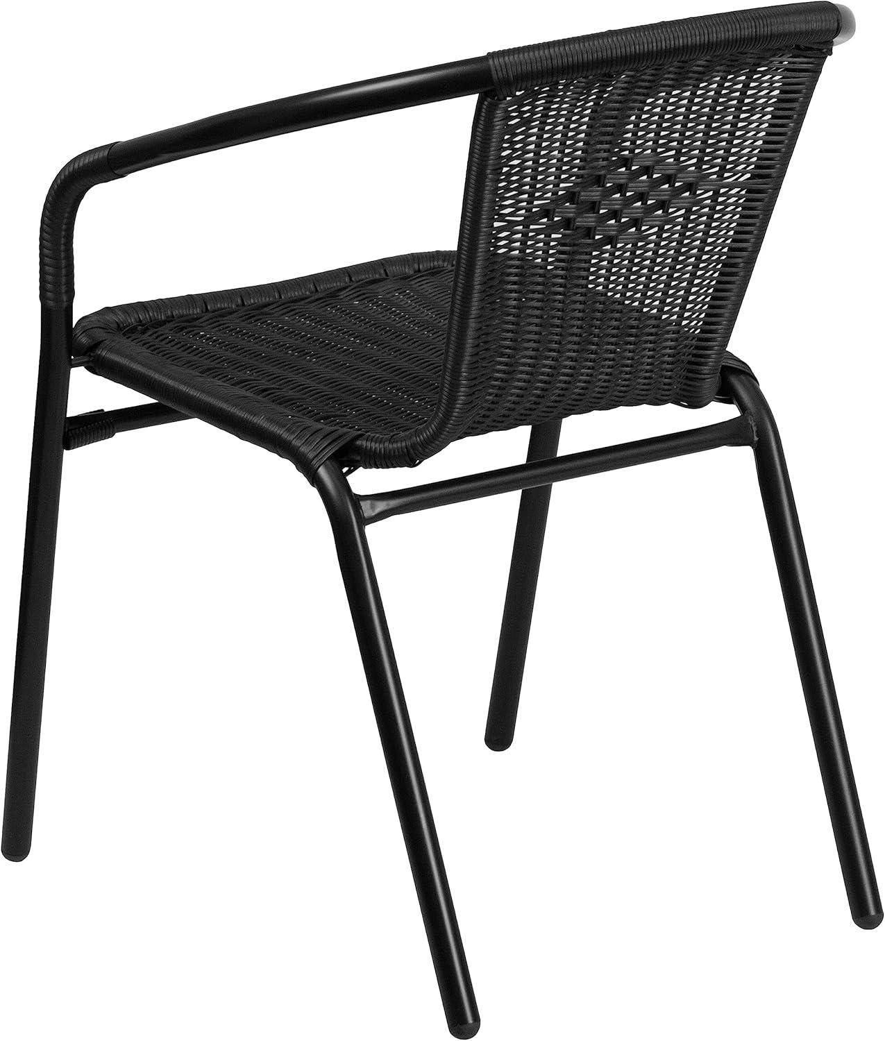 imageFlash Furniture Lila Modern Rattan IndoorOutdoor Stackable Dining Chairs Stacking Rattan Bistro Chairs for Patio or Restaurant Set of 2 BrownBlack