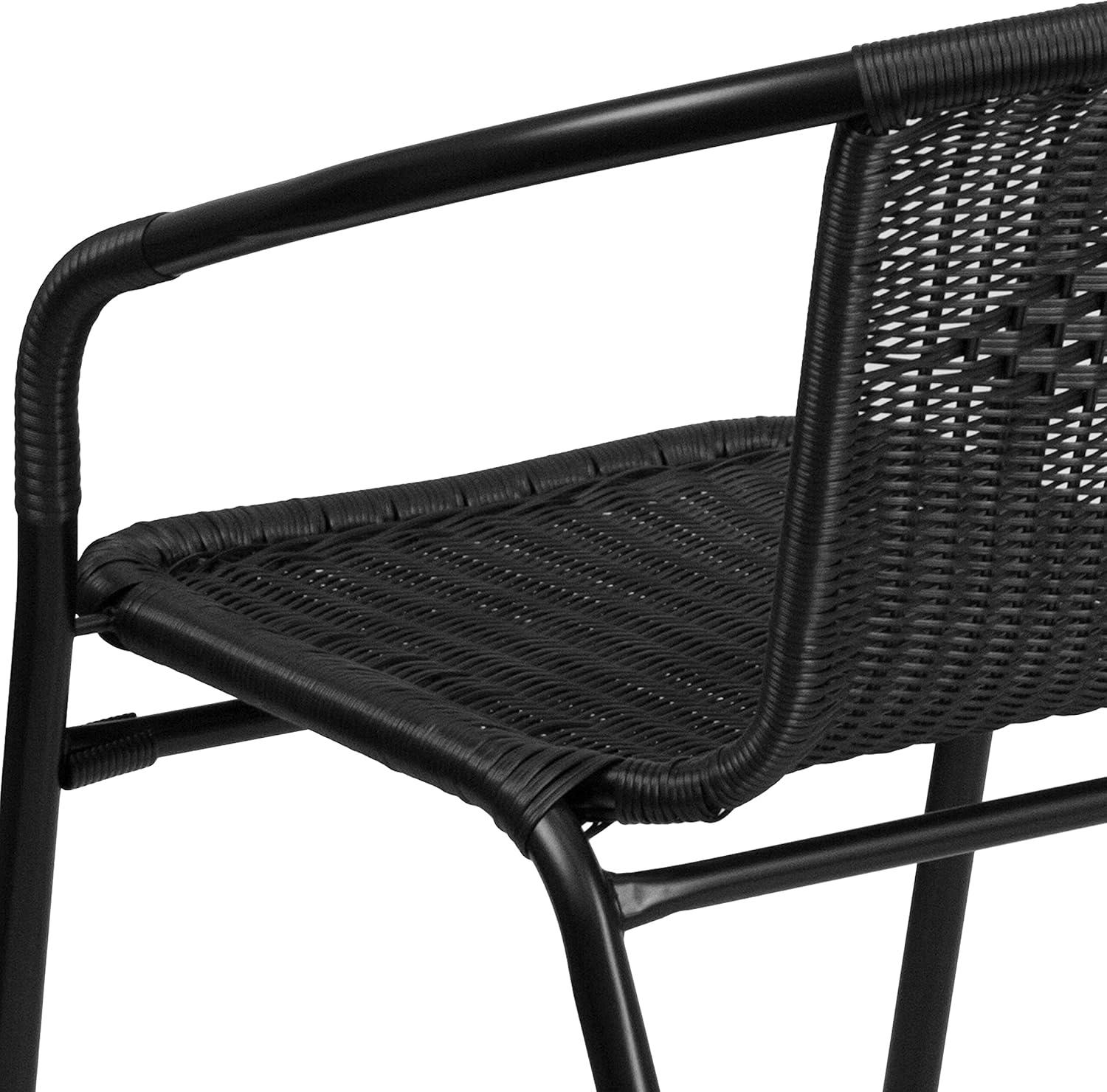 imageFlash Furniture Lila Modern Rattan IndoorOutdoor Stackable Dining Chairs Stacking Rattan Bistro Chairs for Patio or Restaurant Set of 2 BrownBlack