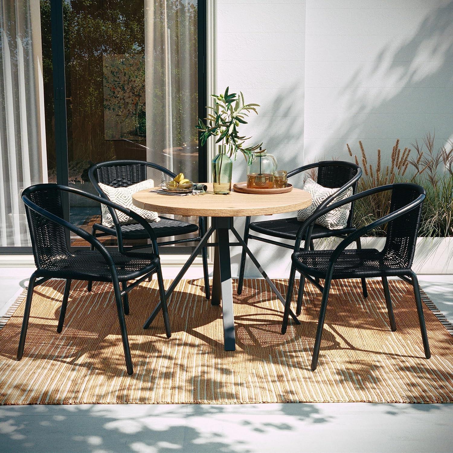 imageFlash Furniture Lila Modern Rattan IndoorOutdoor Stackable Dining Chairs Stacking Rattan Bistro Chairs for Patio or Restaurant Set of 2 BrownBlack