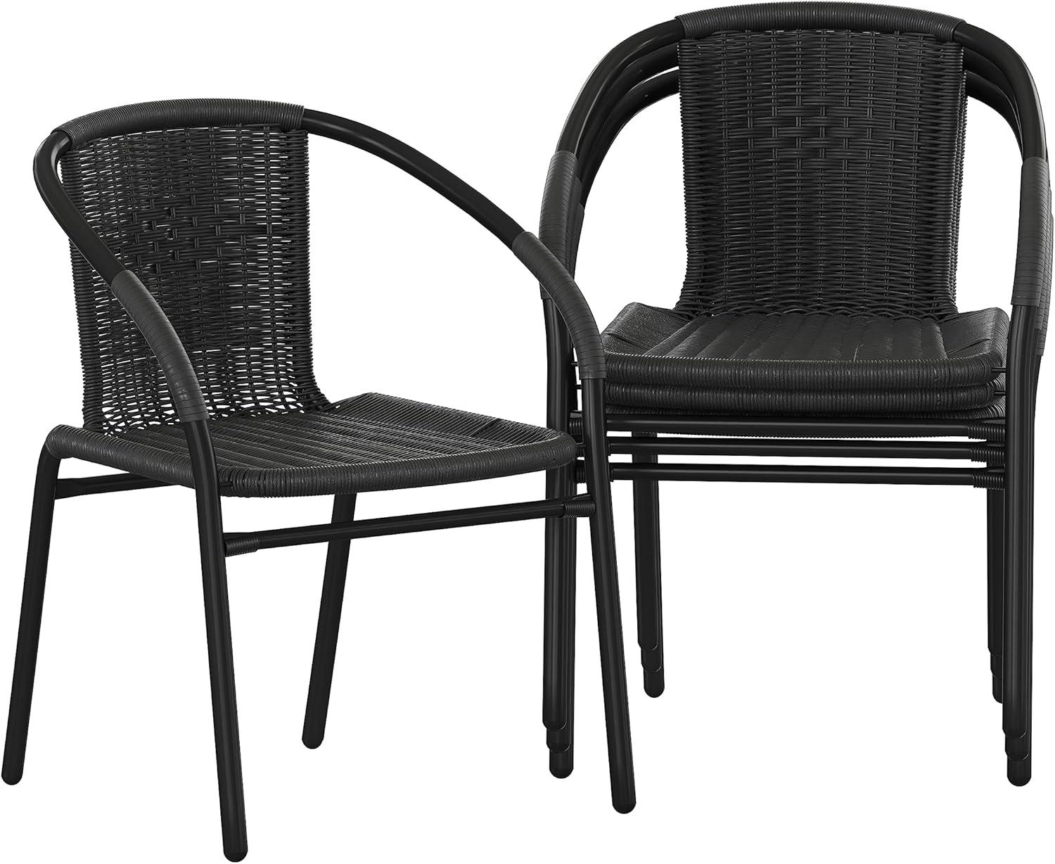 imageFlash Furniture Lila Modern Rattan IndoorOutdoor Stackable Dining Chairs Stacking Rattan Bistro Chairs for Patio or Restaurant Set of 2 BrownBlack