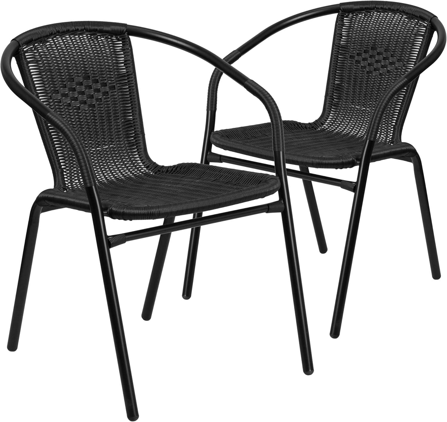 imageFlash Furniture Lila Modern Rattan IndoorOutdoor Stackable Dining Chairs Stacking Rattan Bistro Chairs for Patio or Restaurant Set of 2 BrownBlack