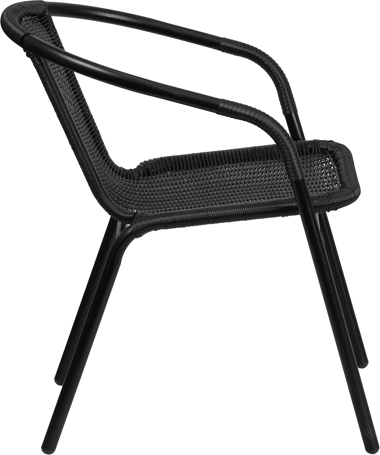 imageFlash Furniture Lila Modern Rattan IndoorOutdoor Stackable Dining Chairs Stacking Rattan Bistro Chairs for Patio or Restaurant Set of 2 BrownBlack