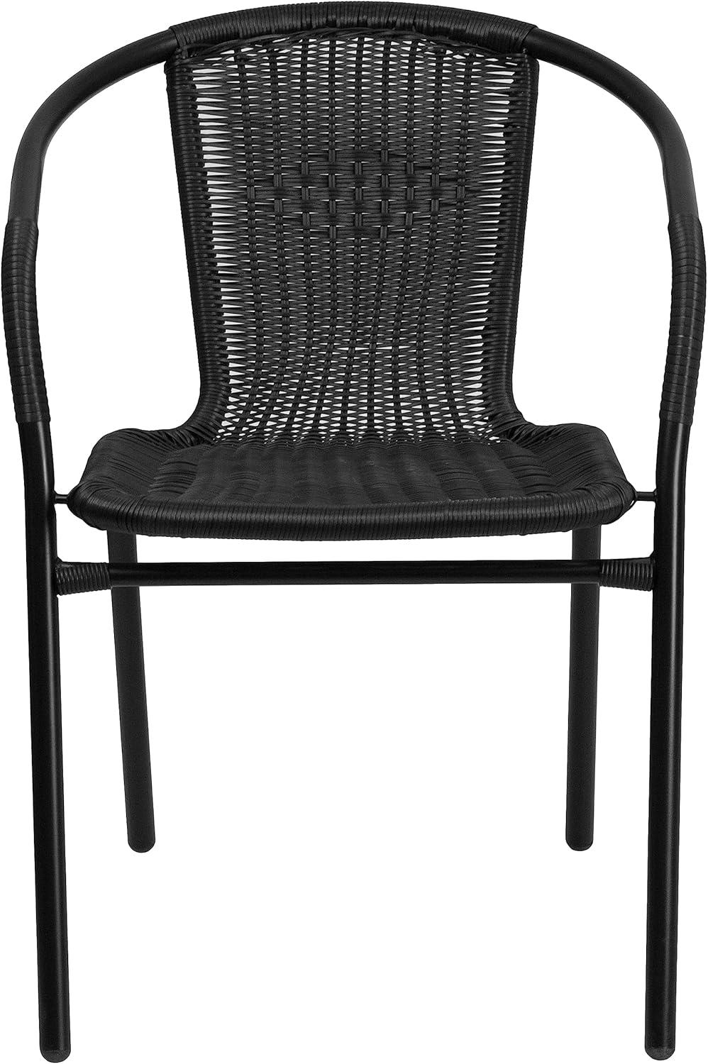 imageFlash Furniture Lila Modern Rattan IndoorOutdoor Stackable Dining Chairs Stacking Rattan Bistro Chairs for Patio or Restaurant Set of 2 BrownBlack