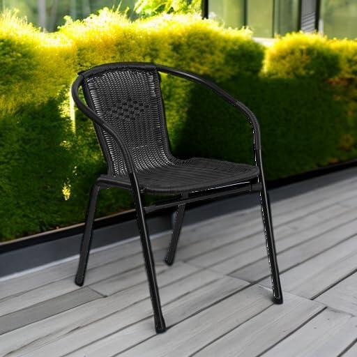 imageFlash Furniture Lila Modern Rattan IndoorOutdoor Stackable Dining Chairs Stacking Rattan Bistro Chairs for Patio or Restaurant Set of 2 BrownBlack