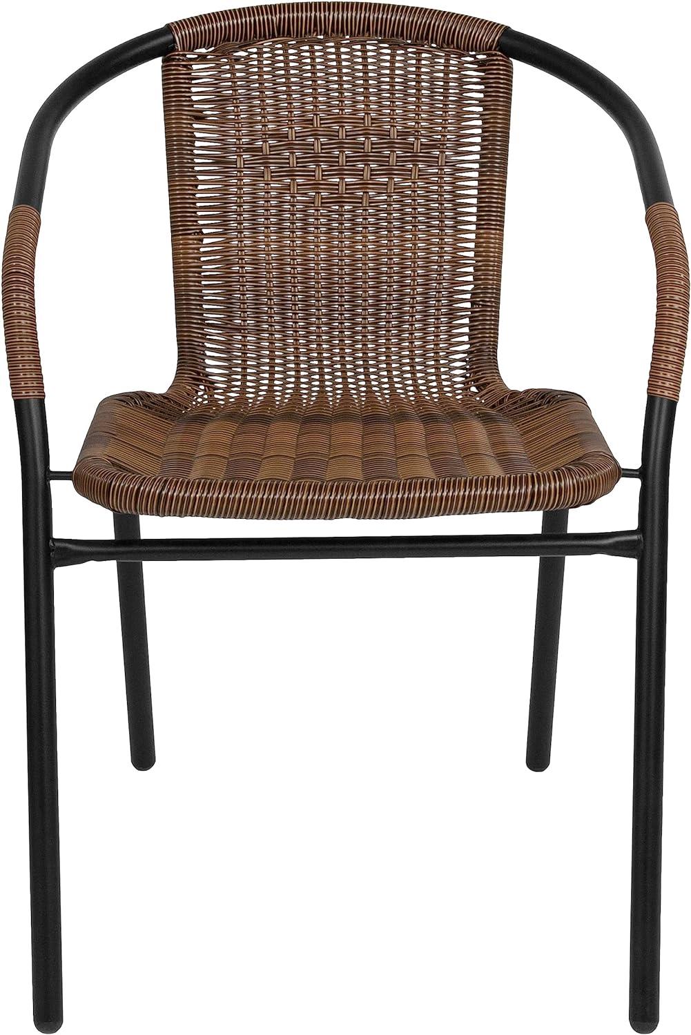 imageFlash Furniture Lila Modern Rattan IndoorOutdoor Stackable Dining Chairs Stacking Rattan Bistro Chairs for Patio or Restaurant Set of 2 BrownDark Brown