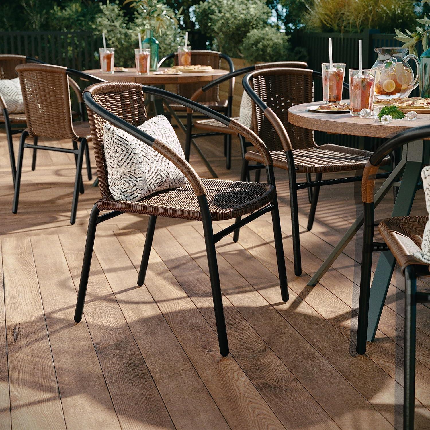 imageFlash Furniture Lila Modern Rattan IndoorOutdoor Stackable Dining Chairs Stacking Rattan Bistro Chairs for Patio or Restaurant Set of 2 BrownDark Brown