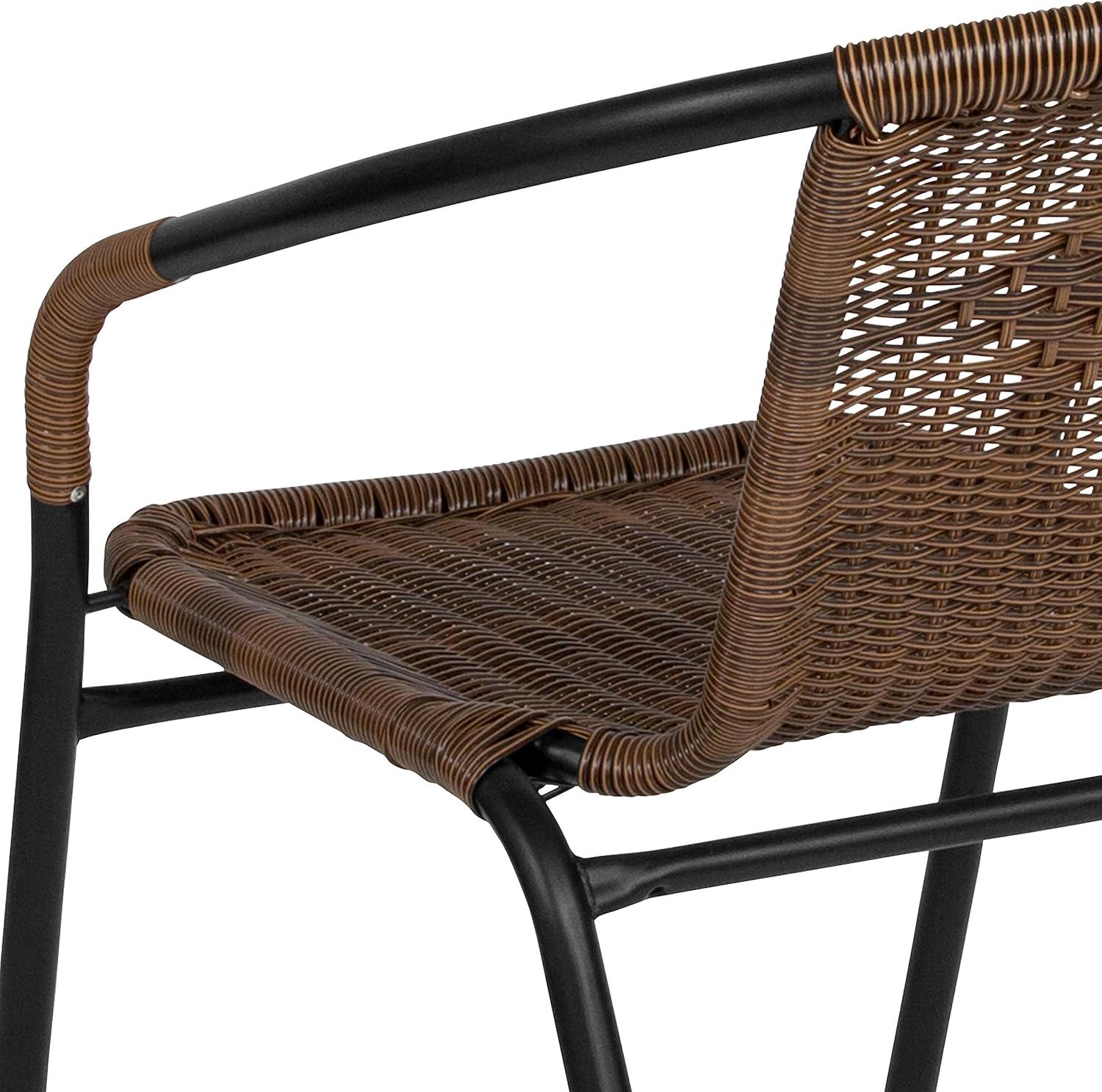 imageFlash Furniture Lila Modern Rattan IndoorOutdoor Stackable Dining Chairs Stacking Rattan Bistro Chairs for Patio or Restaurant Set of 2 BrownDark Brown