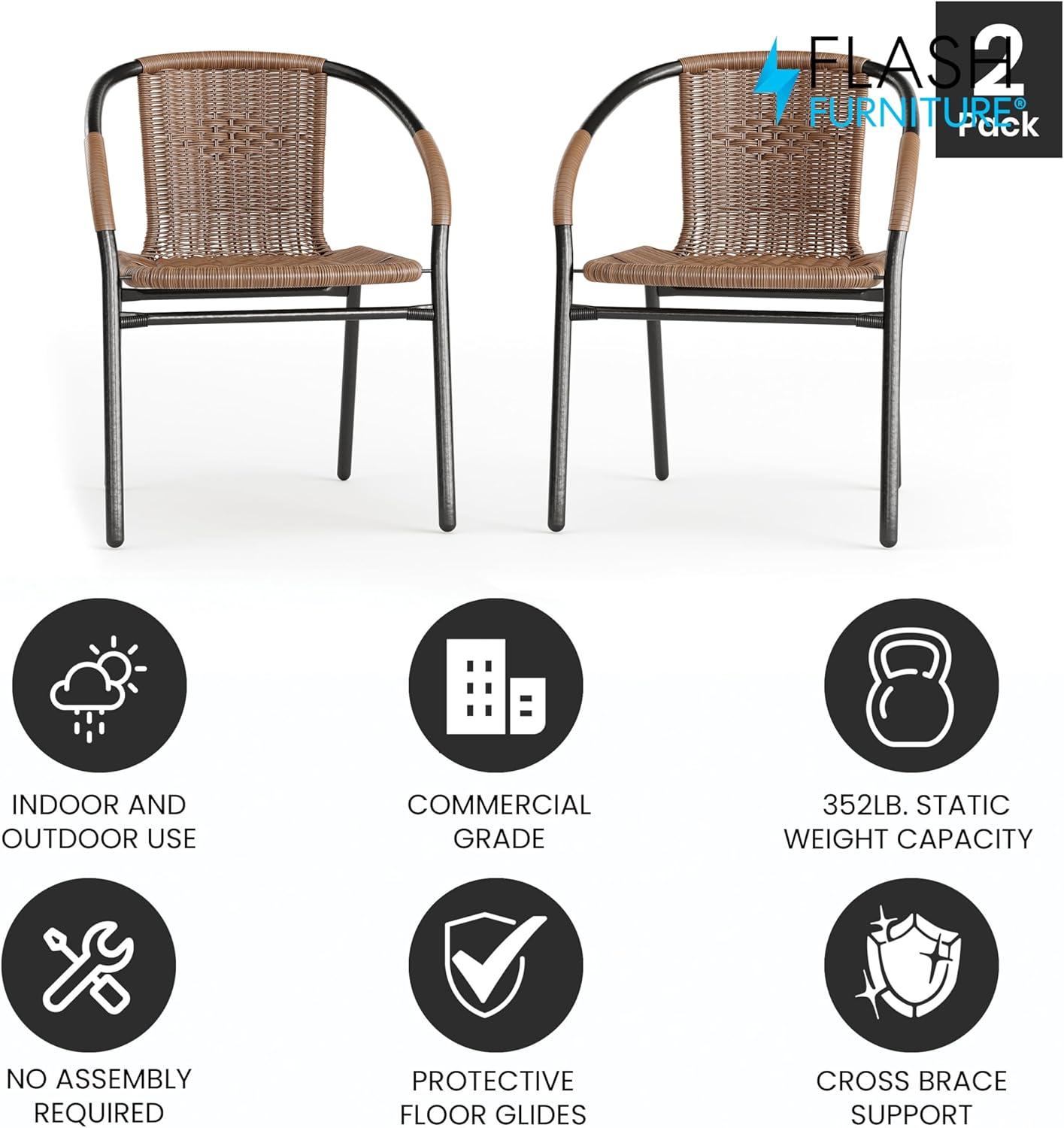 imageFlash Furniture Lila Modern Rattan IndoorOutdoor Stackable Dining Chairs Stacking Rattan Bistro Chairs for Patio or Restaurant Set of 2 BrownDark Brown