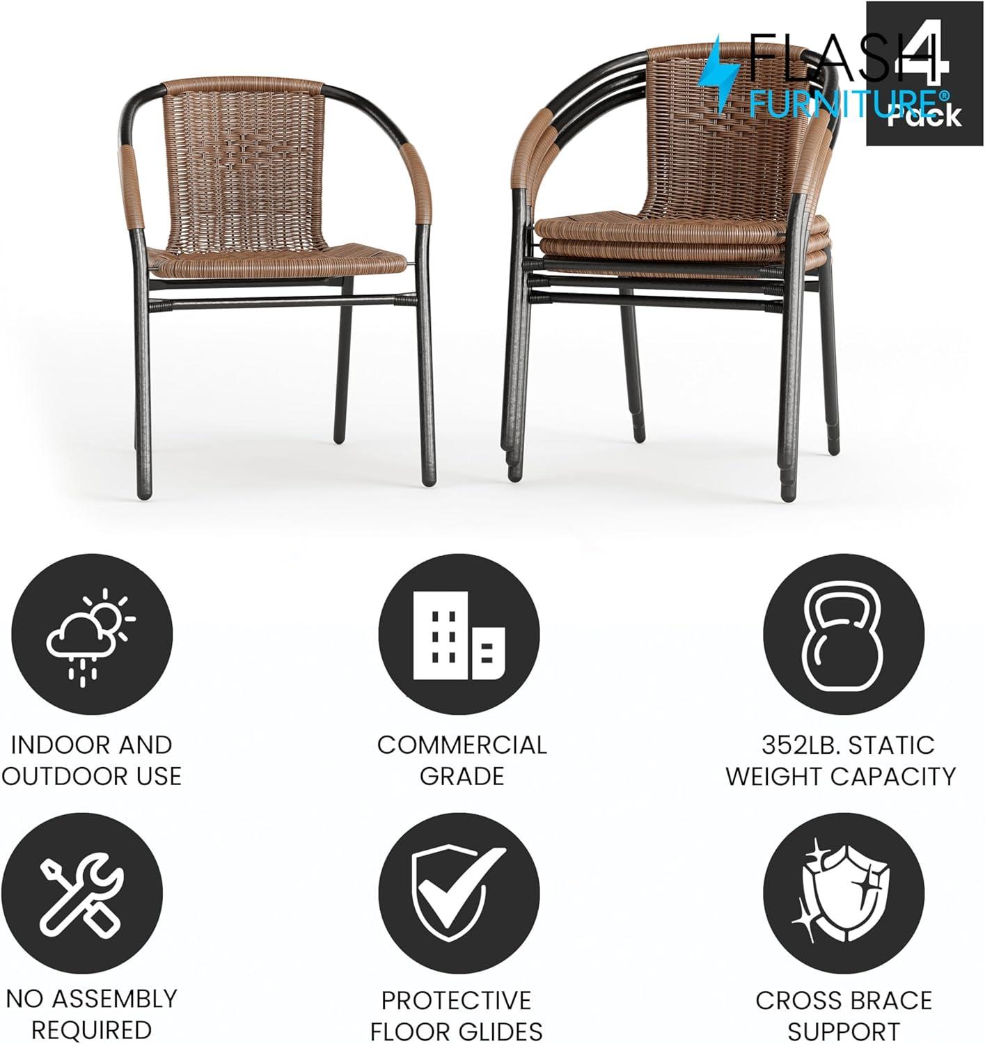 imageFlash Furniture Lila Modern Rattan IndoorOutdoor Stackable Dining Chairs Stacking Rattan Bistro Chairs for Patio or Restaurant Set of 2 BrownDark Brown