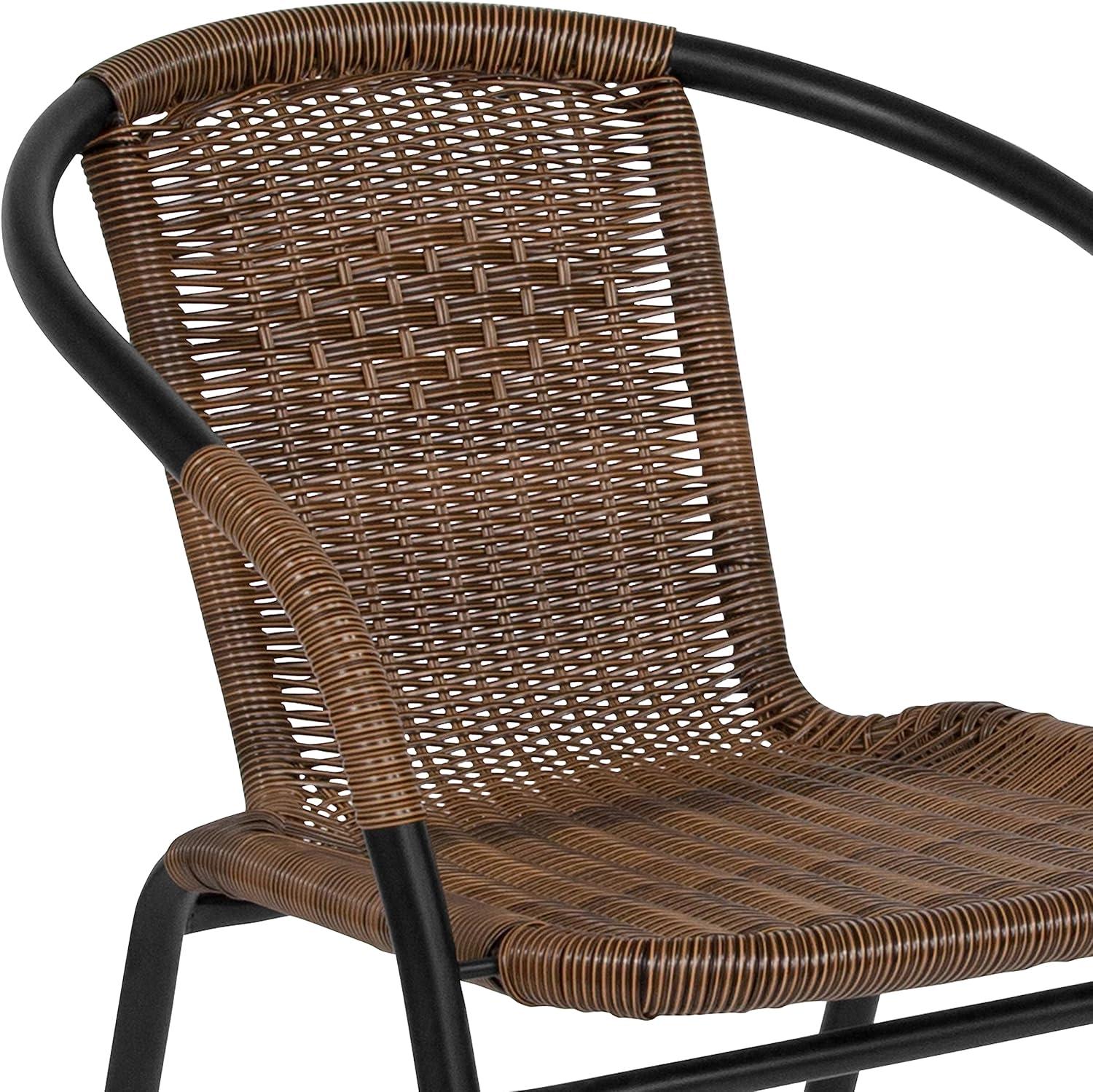 imageFlash Furniture Lila Modern Rattan IndoorOutdoor Stackable Dining Chairs Stacking Rattan Bistro Chairs for Patio or Restaurant Set of 2 BrownDark Brown