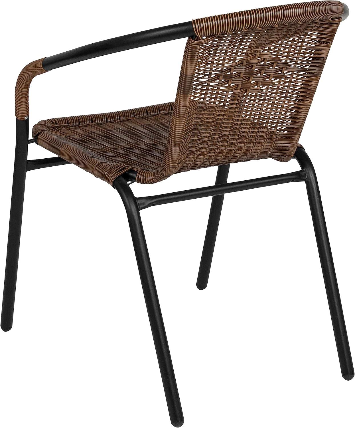imageFlash Furniture Lila Modern Rattan IndoorOutdoor Stackable Dining Chairs Stacking Rattan Bistro Chairs for Patio or Restaurant Set of 2 BrownDark Brown