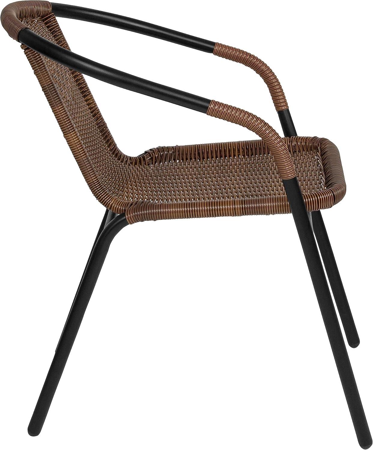 imageFlash Furniture Lila Modern Rattan IndoorOutdoor Stackable Dining Chairs Stacking Rattan Bistro Chairs for Patio or Restaurant Set of 2 BrownDark Brown