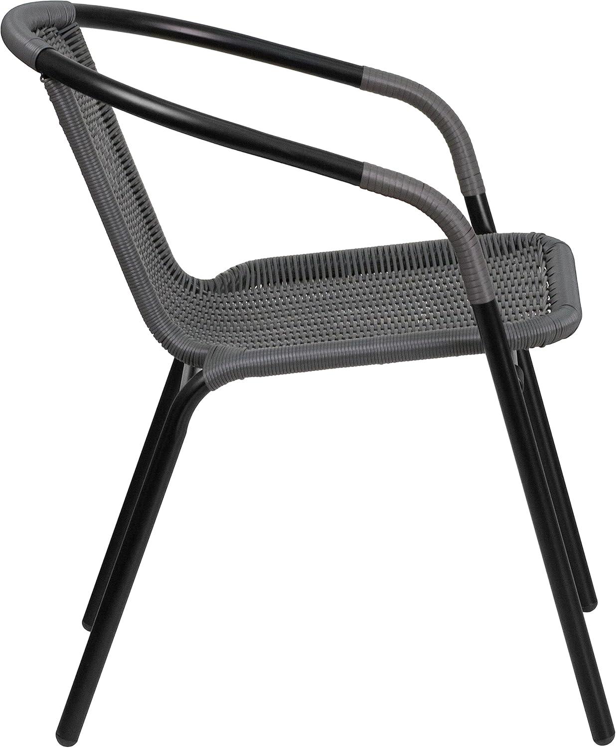 imageFlash Furniture Lila Modern Rattan IndoorOutdoor Stackable Dining Chairs Stacking Rattan Bistro Chairs for Patio or Restaurant Set of 2 BrownGrey
