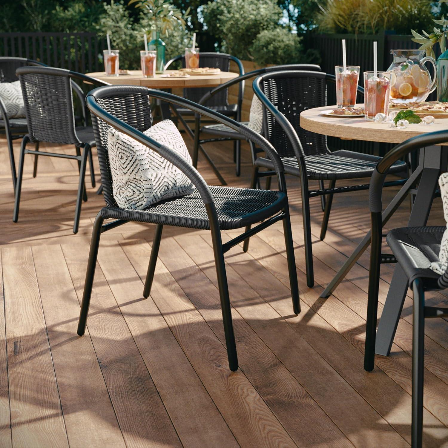 imageFlash Furniture Lila Modern Rattan IndoorOutdoor Stackable Dining Chairs Stacking Rattan Bistro Chairs for Patio or Restaurant Set of 2 BrownGrey