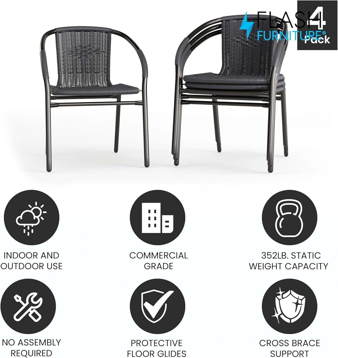imageFlash Furniture Lila Modern Rattan IndoorOutdoor Stackable Dining Chairs Stacking Rattan Bistro Chairs for Patio or Restaurant Set of 2 BrownGrey
