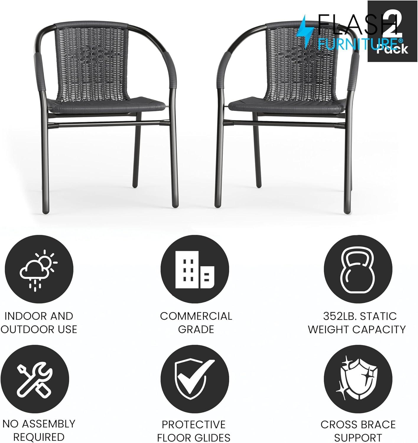 imageFlash Furniture Lila Modern Rattan IndoorOutdoor Stackable Dining Chairs Stacking Rattan Bistro Chairs for Patio or Restaurant Set of 2 BrownGrey