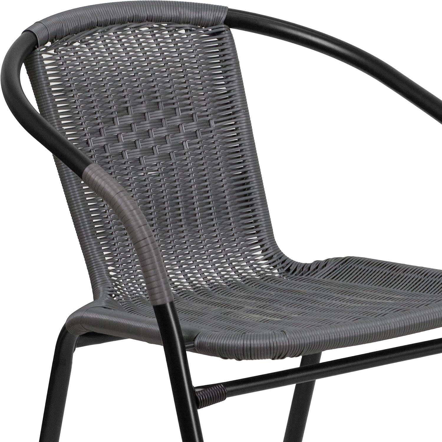 imageFlash Furniture Lila Modern Rattan IndoorOutdoor Stackable Dining Chairs Stacking Rattan Bistro Chairs for Patio or Restaurant Set of 2 BrownGrey