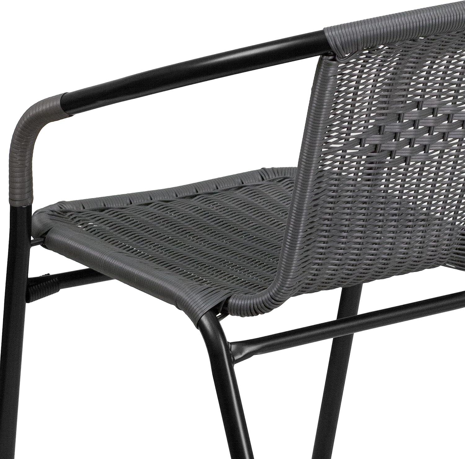 imageFlash Furniture Lila Modern Rattan IndoorOutdoor Stackable Dining Chairs Stacking Rattan Bistro Chairs for Patio or Restaurant Set of 2 BrownGrey
