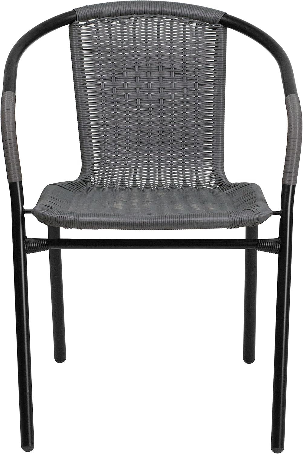 imageFlash Furniture Lila Modern Rattan IndoorOutdoor Stackable Dining Chairs Stacking Rattan Bistro Chairs for Patio or Restaurant Set of 2 BrownGrey
