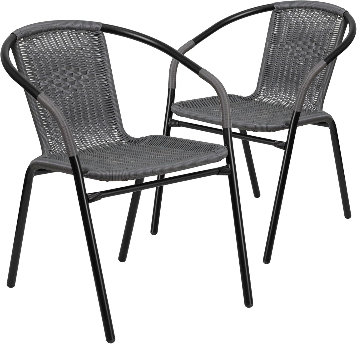 imageFlash Furniture Lila Modern Rattan IndoorOutdoor Stackable Dining Chairs Stacking Rattan Bistro Chairs for Patio or Restaurant Set of 2 BrownGrey
