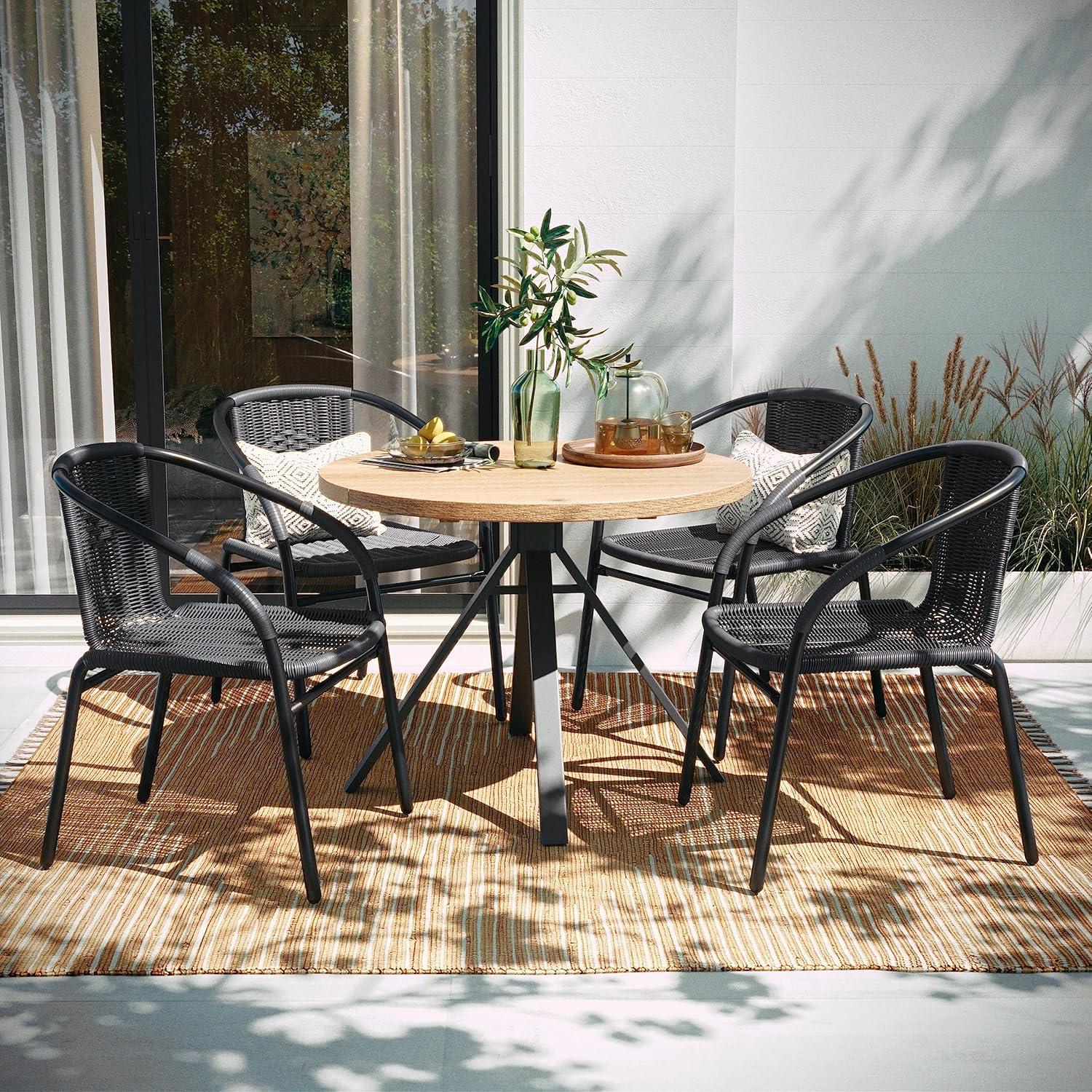 imageFlash Furniture Lila Modern Rattan IndoorOutdoor Stackable Dining Chairs Stacking Rattan Bistro Chairs for Patio or Restaurant Set of 2 BrownGrey