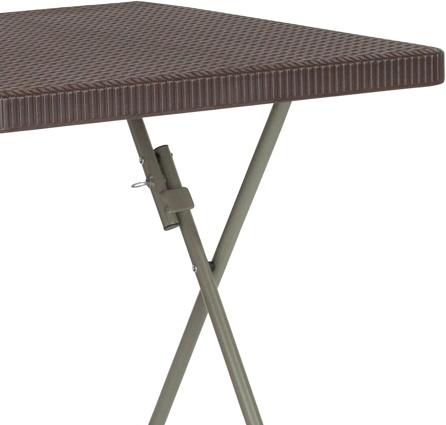 imageFlash Furniture Linburgh Commercial Grade 195Foot Square Brown Rattan Plastic Folding Table
