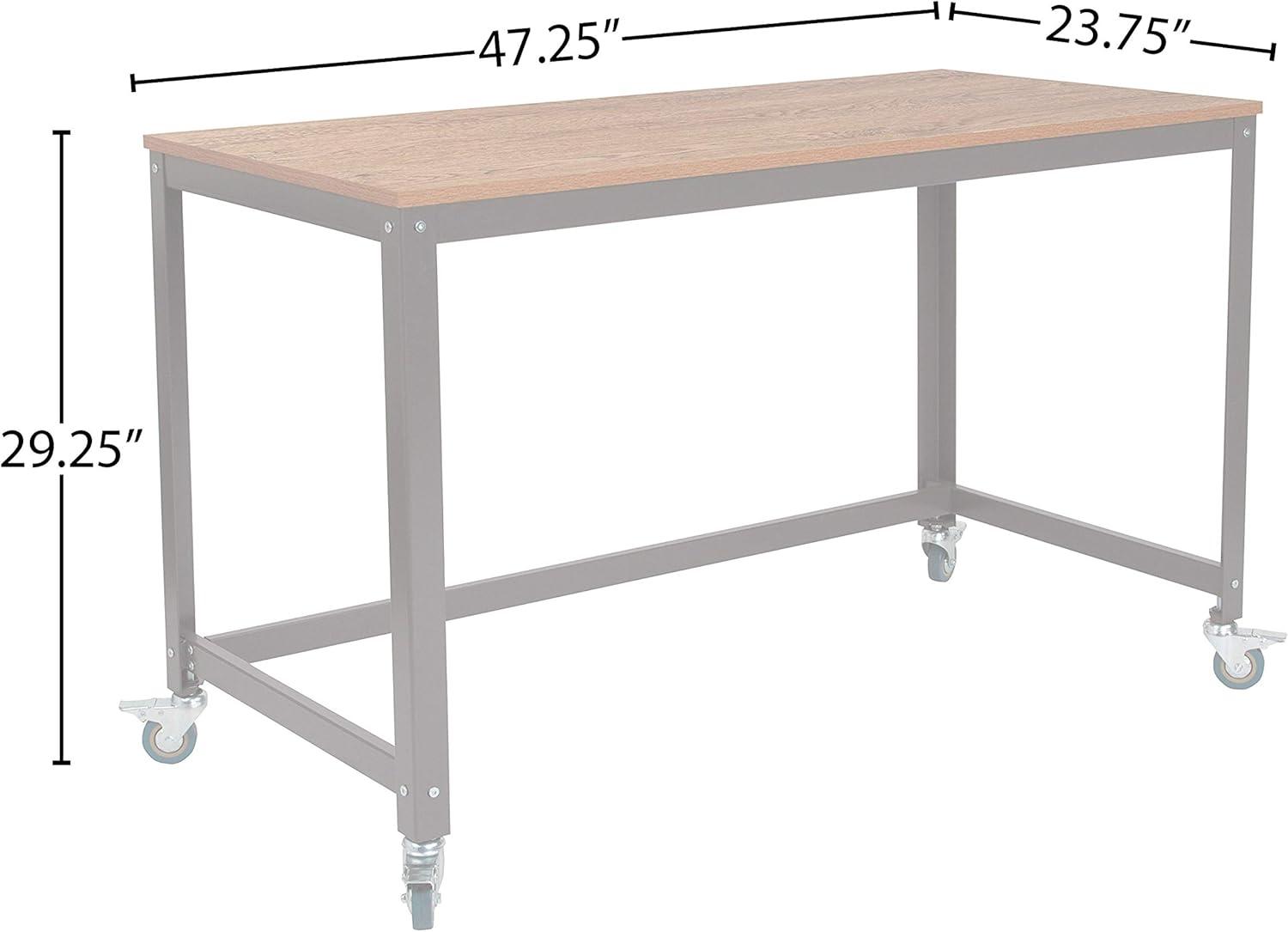 imageFlash Furniture Livingston Collection Computer Table and Desk in Brown Oak Wood Grain Finish with Metal Wheels
