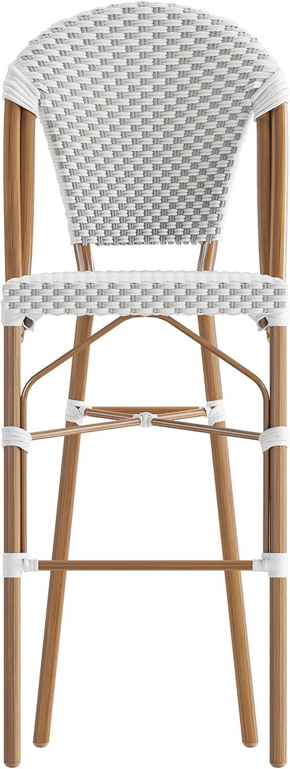 imageFlash Furniture Lourdes Commercial Grade Bistro Barstool Stackable IndoorOutdoor Dining Stool 30quotHigh NaturalWhite ampamp Light Natural Finish Set of 2White GrayNatural Frame