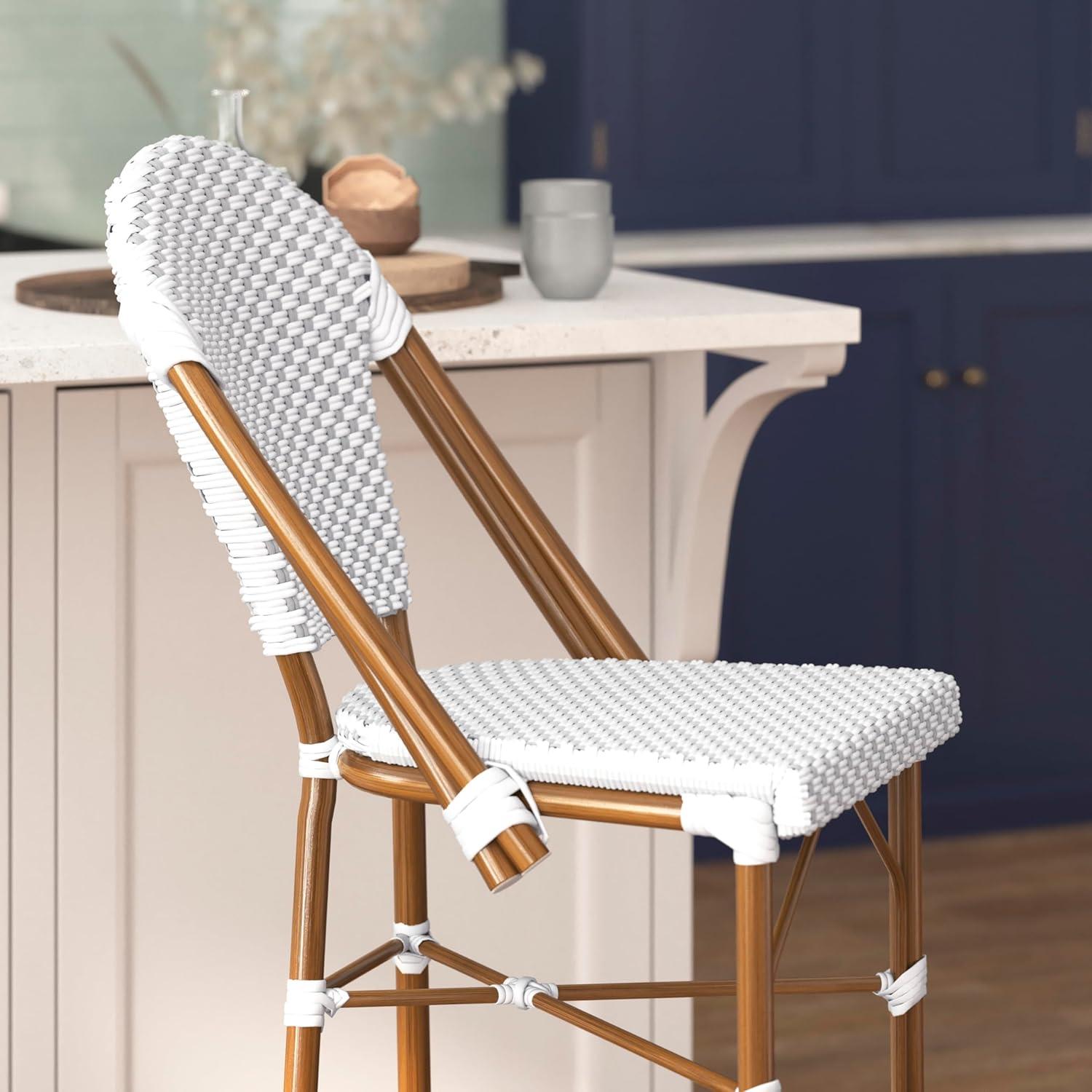 imageFlash Furniture Lourdes Commercial Grade Bistro Barstool Stackable IndoorOutdoor Dining Stool 30quotHigh NaturalWhite ampamp Light Natural Finish Set of 2White GrayNatural Frame