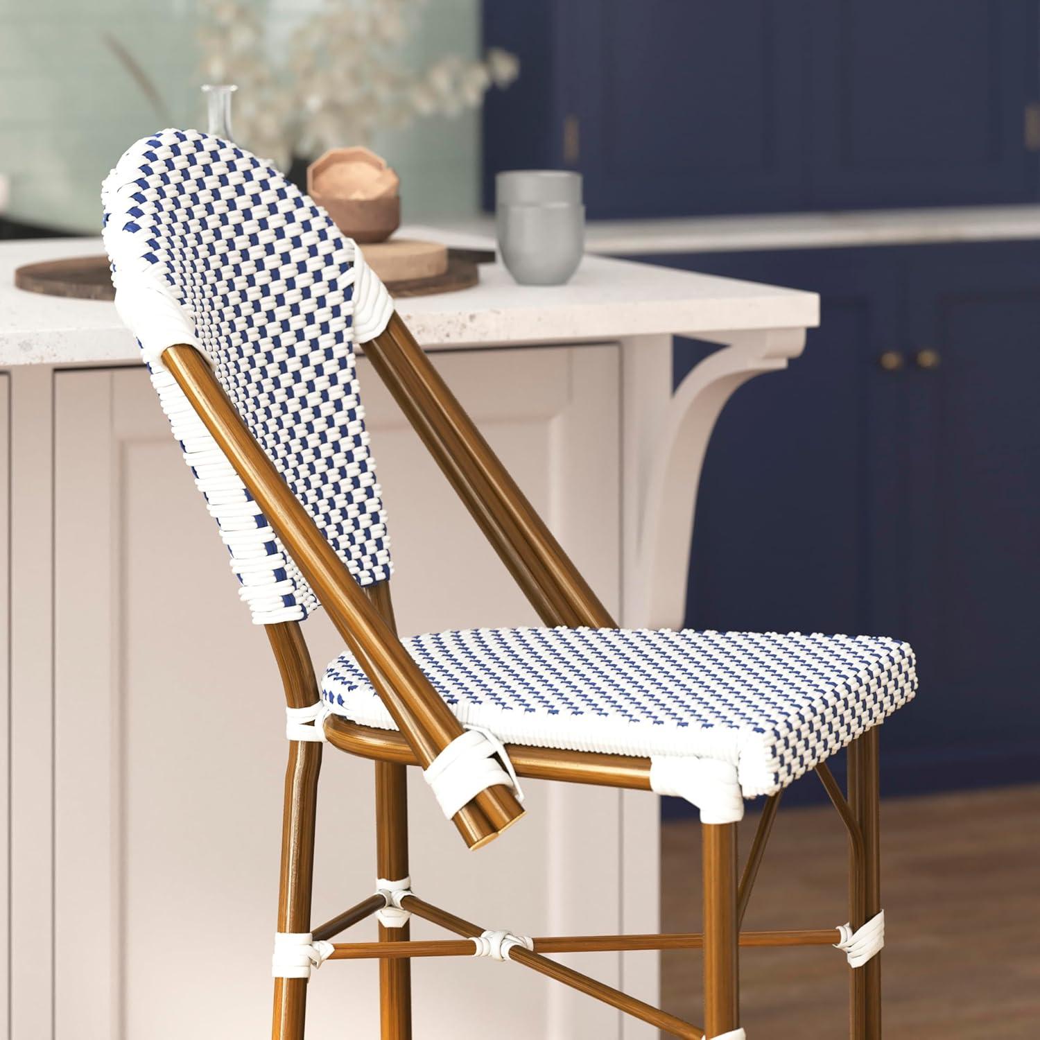 imageFlash Furniture Lourdes Commercial Grade Bistro Barstool Stackable IndoorOutdoor Dining Stool 30quotHigh NaturalWhite ampamp Light Natural Finish Set of 2White NavyNatural Frame