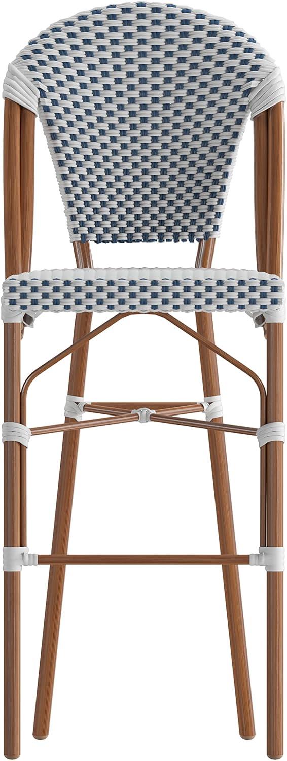 imageFlash Furniture Lourdes Commercial Grade Bistro Barstool Stackable IndoorOutdoor Dining Stool 30quotHigh NaturalWhite ampamp Light Natural Finish Set of 2White NavyNatural Frame