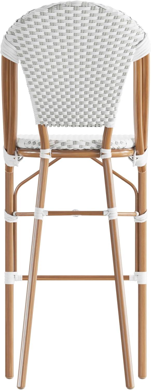 imageFlash Furniture Lourdes Commercial Grade Bistro Barstool Stackable IndoorOutdoor Dining Stool 30quotHigh NaturalWhite ampamp Light Natural Finish Set of 2White GrayNatural Frame