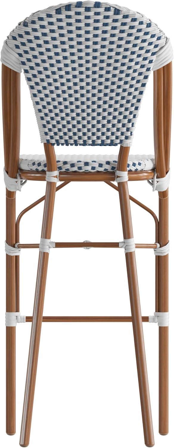 imageFlash Furniture Lourdes Commercial Grade Bistro Barstool Stackable IndoorOutdoor Dining Stool 30quotHigh NaturalWhite ampamp Light Natural Finish Set of 2White NavyNatural Frame
