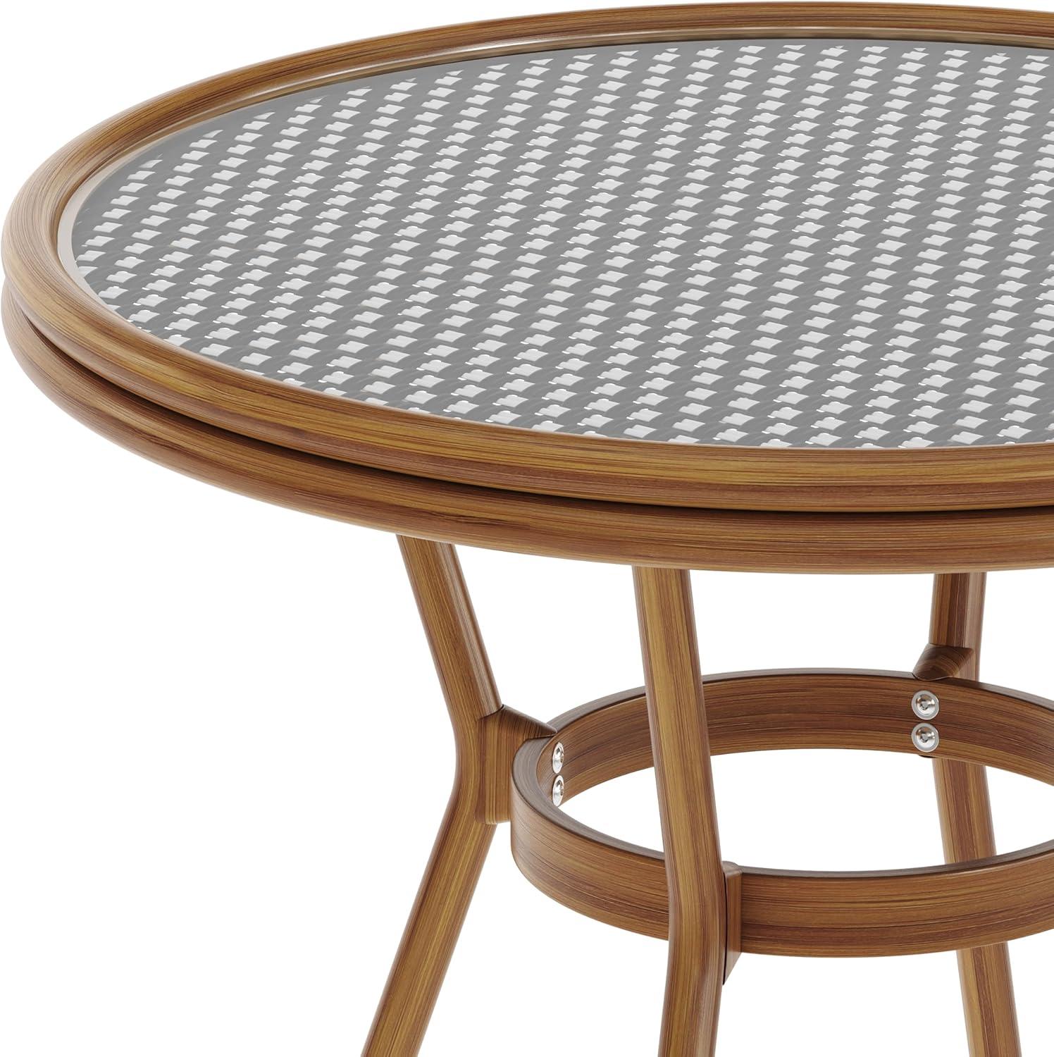 imageFlash Furniture Lourdes IndoorOutdoor Commercial Bistro Table Tempered Glass Top PE Rattan Lt NAT Bamboo Print Aluminum Frame 315quot NATWhiteBlack White RattanNatural Frame
