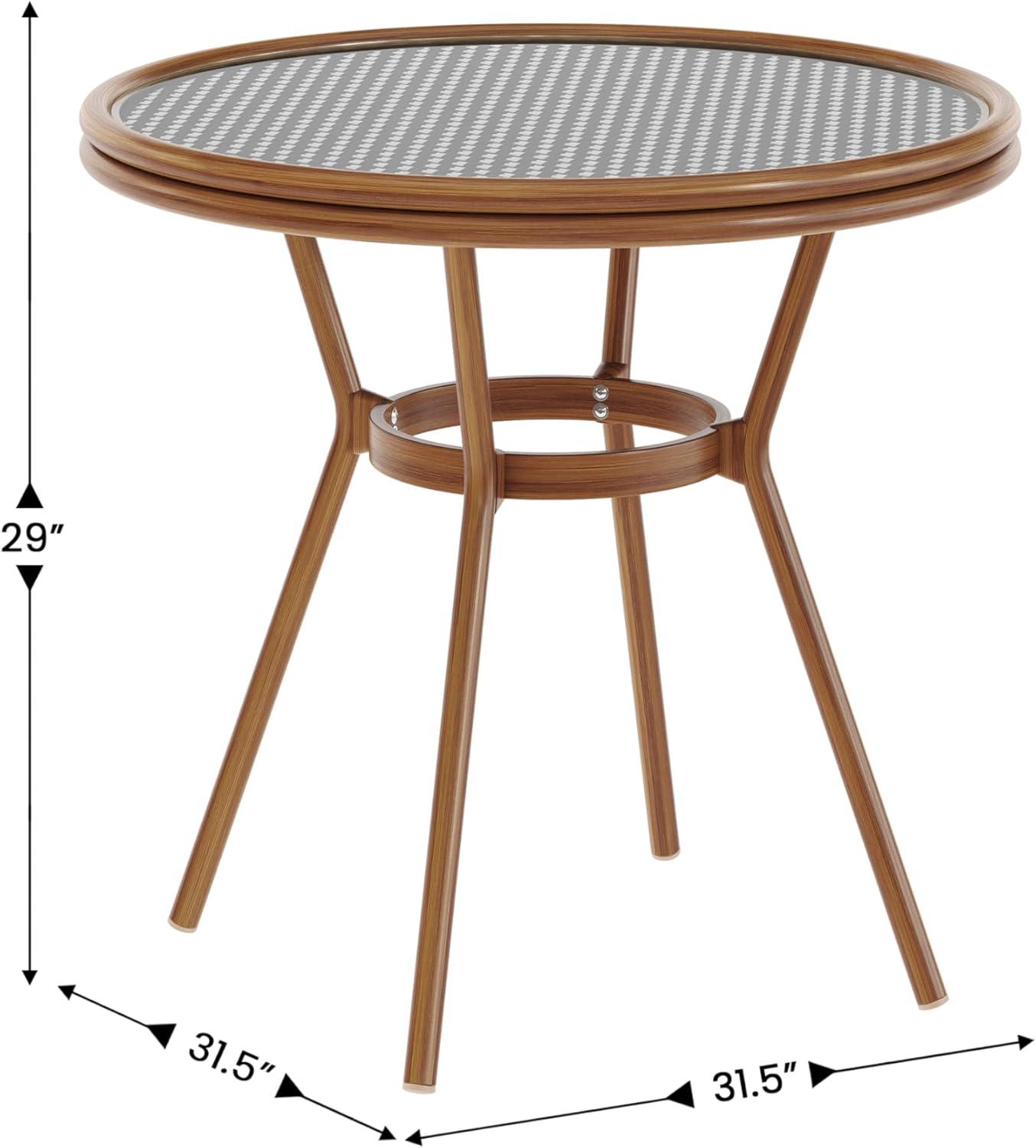 imageFlash Furniture Lourdes IndoorOutdoor Commercial Bistro Table Tempered Glass Top PE Rattan Lt NAT Bamboo Print Aluminum Frame 315quot NATWhiteBlack White RattanNatural Frame