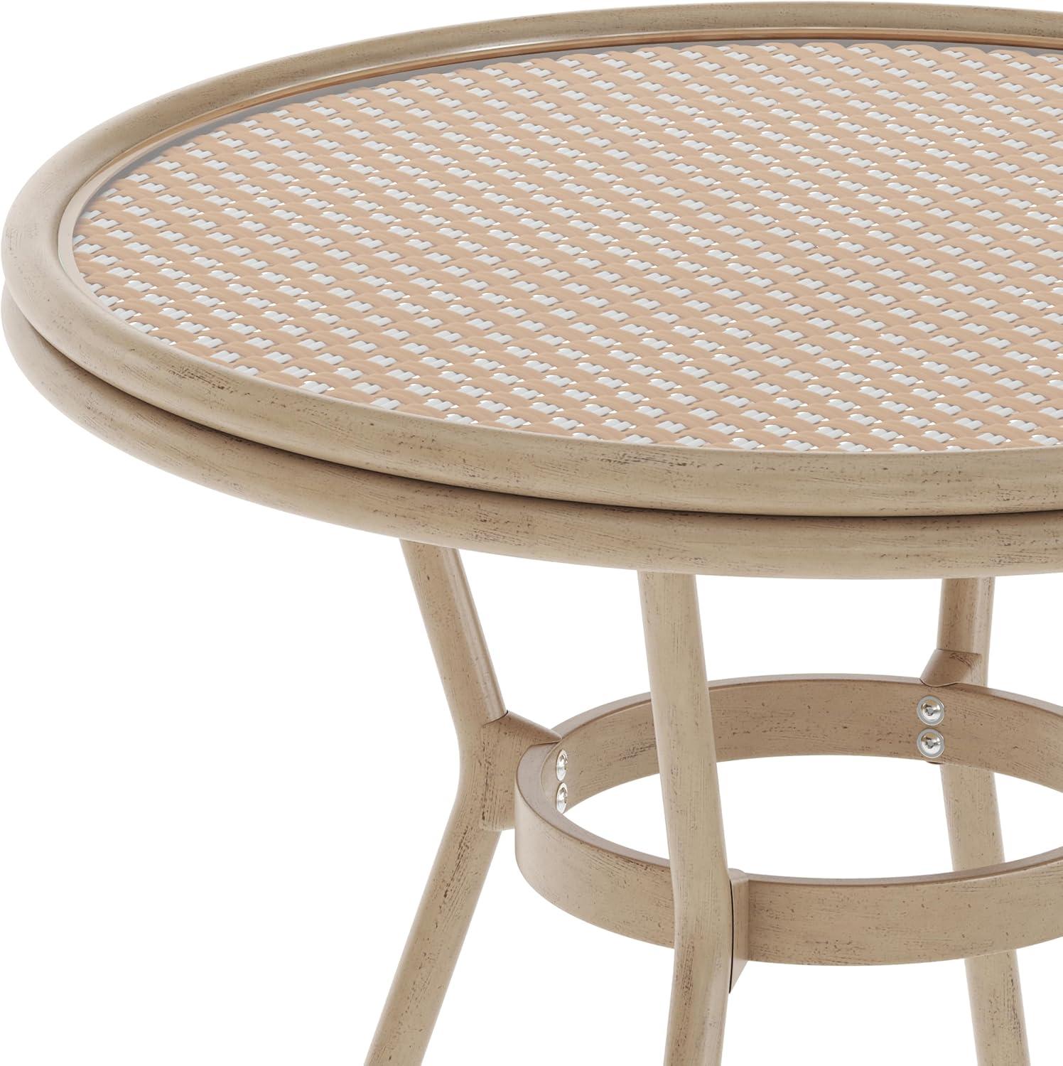 imageFlash Furniture Lourdes IndoorOutdoor Commercial Bistro Table Tempered Glass Top PE Rattan Lt NAT Bamboo Print Aluminum Frame 315quot NATWhiteNatural White RattanLight Natural Frame