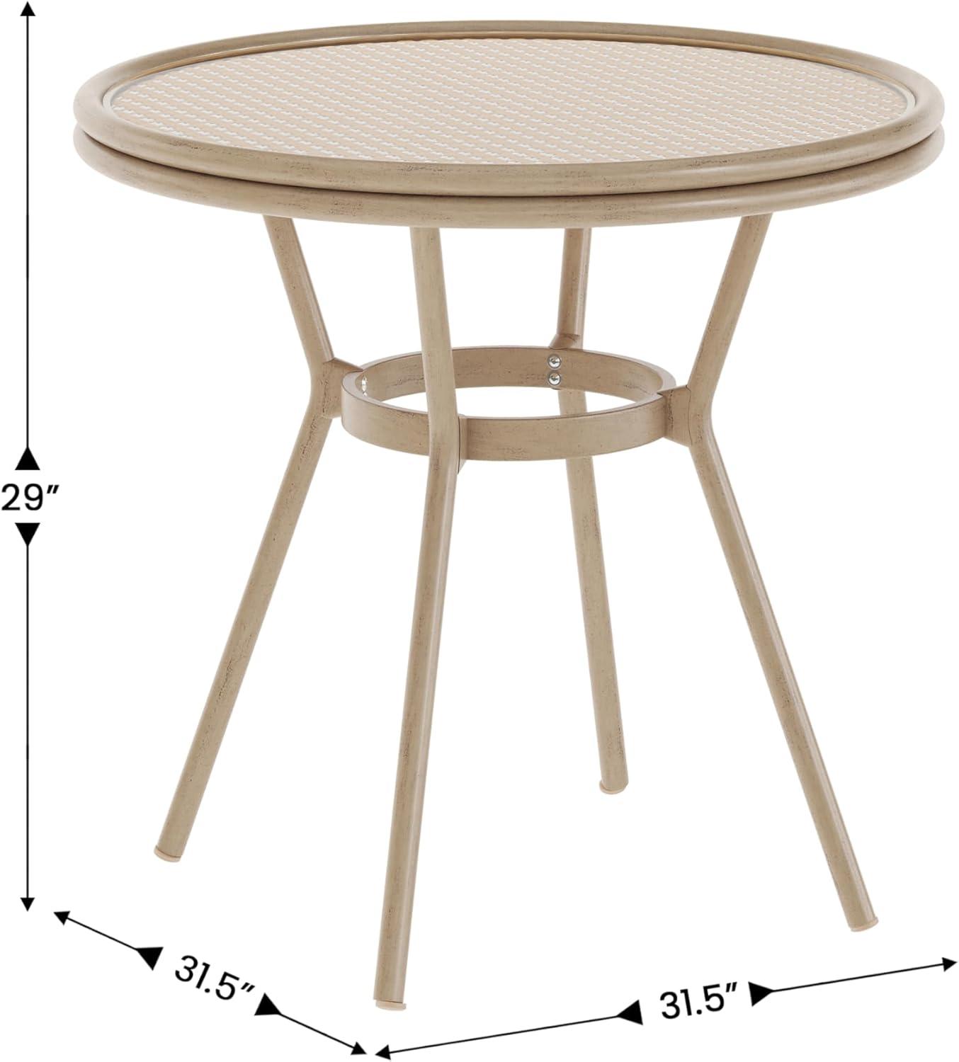 imageFlash Furniture Lourdes IndoorOutdoor Commercial Bistro Table Tempered Glass Top PE Rattan Lt NAT Bamboo Print Aluminum Frame 315quot NATWhiteNatural White RattanLight Natural Frame