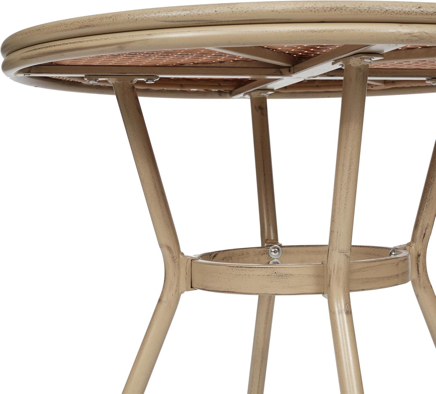 imageFlash Furniture Lourdes IndoorOutdoor Commercial Bistro Table Tempered Glass Top PE Rattan Lt NAT Bamboo Print Aluminum Frame 315quot NATWhiteNatural White RattanLight Natural Frame