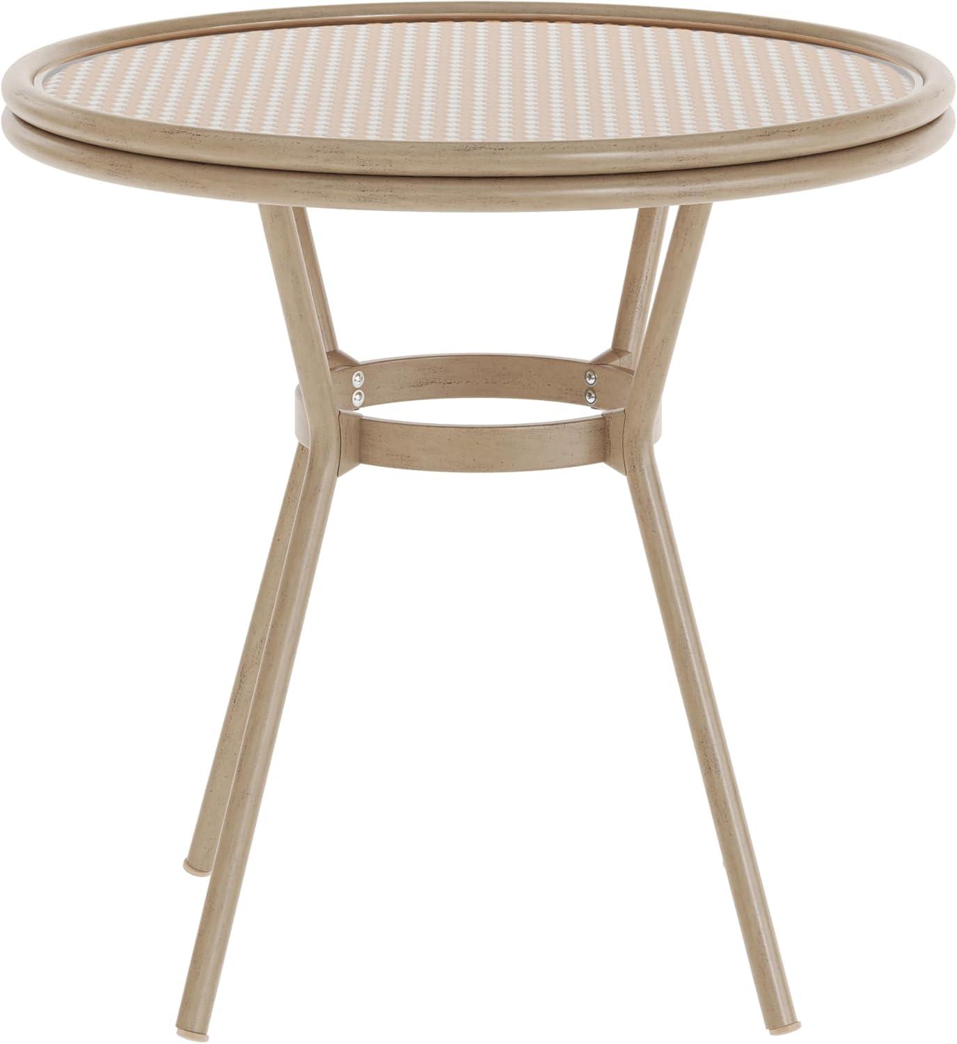imageFlash Furniture Lourdes IndoorOutdoor Commercial Bistro Table Tempered Glass Top PE Rattan Lt NAT Bamboo Print Aluminum Frame 315quot NATWhiteNatural White RattanLight Natural Frame
