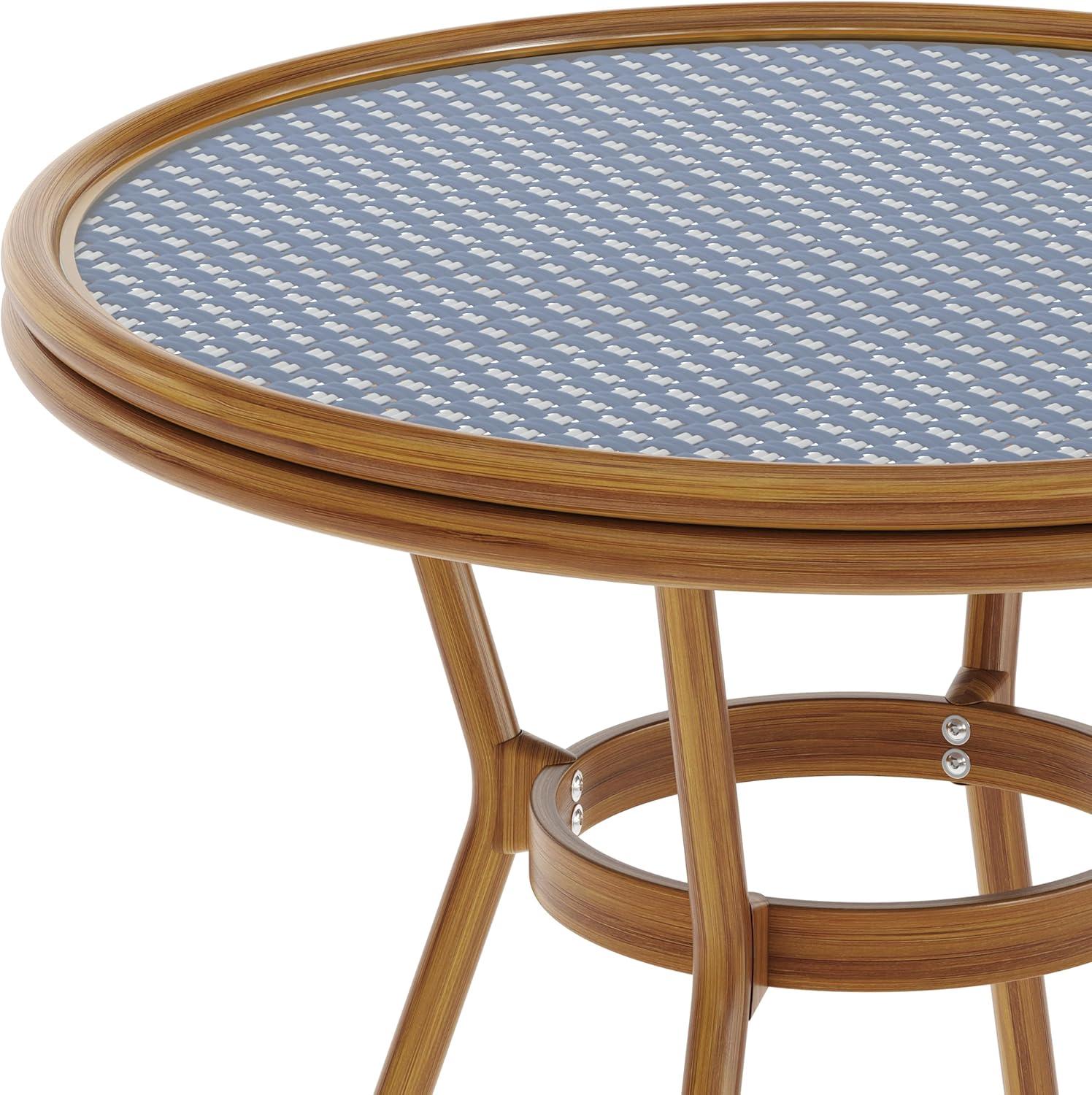 imageFlash Furniture Lourdes IndoorOutdoor Commercial Bistro Table Tempered Glass Top PE Rattan Lt NAT Bamboo Print Aluminum Frame 315quot NATWhiteNavy White RattanNatural Frame