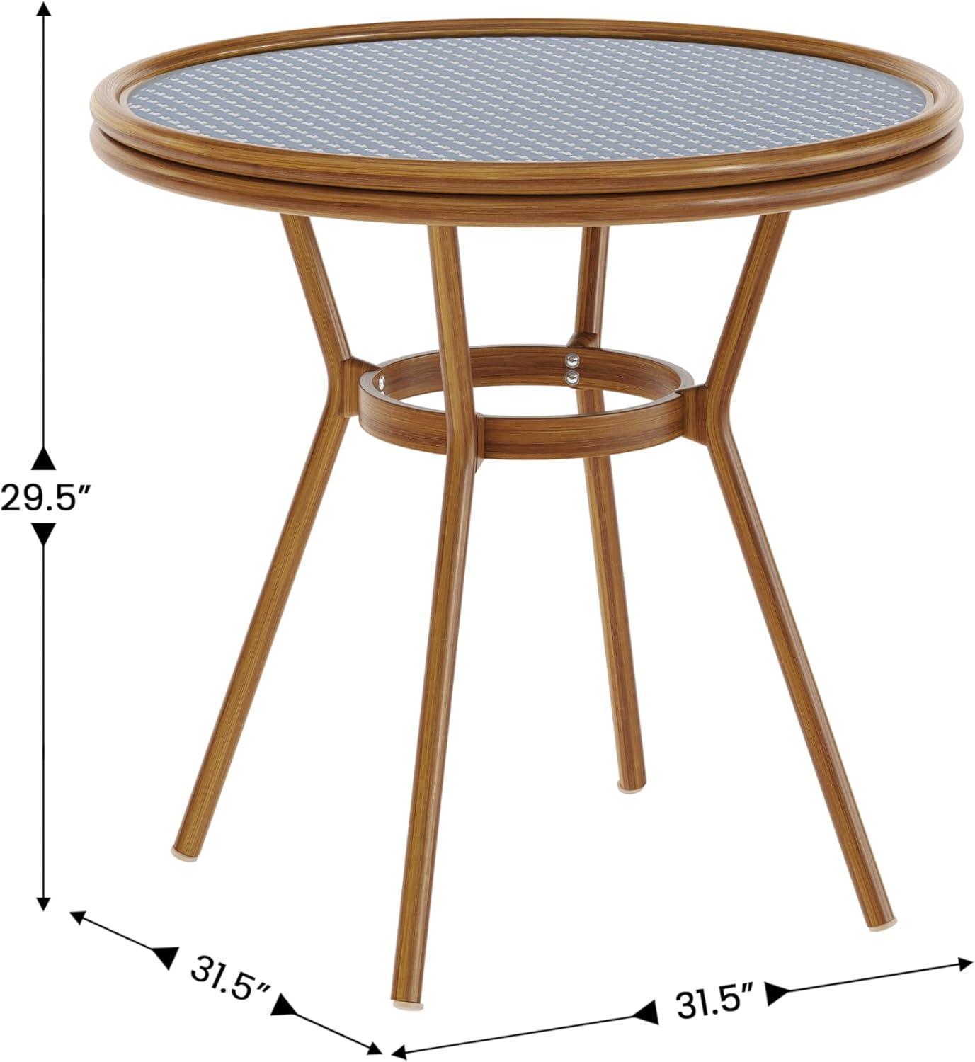 imageFlash Furniture Lourdes IndoorOutdoor Commercial Bistro Table Tempered Glass Top PE Rattan Lt NAT Bamboo Print Aluminum Frame 315quot NATWhiteNavy White RattanNatural Frame