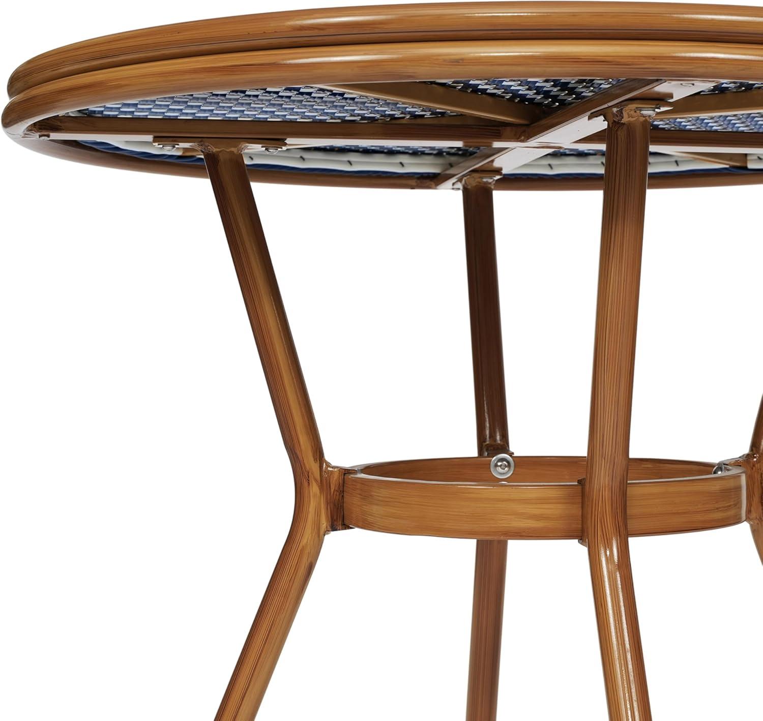 imageFlash Furniture Lourdes IndoorOutdoor Commercial Bistro Table Tempered Glass Top PE Rattan Lt NAT Bamboo Print Aluminum Frame 315quot NATWhiteNavy White RattanNatural Frame