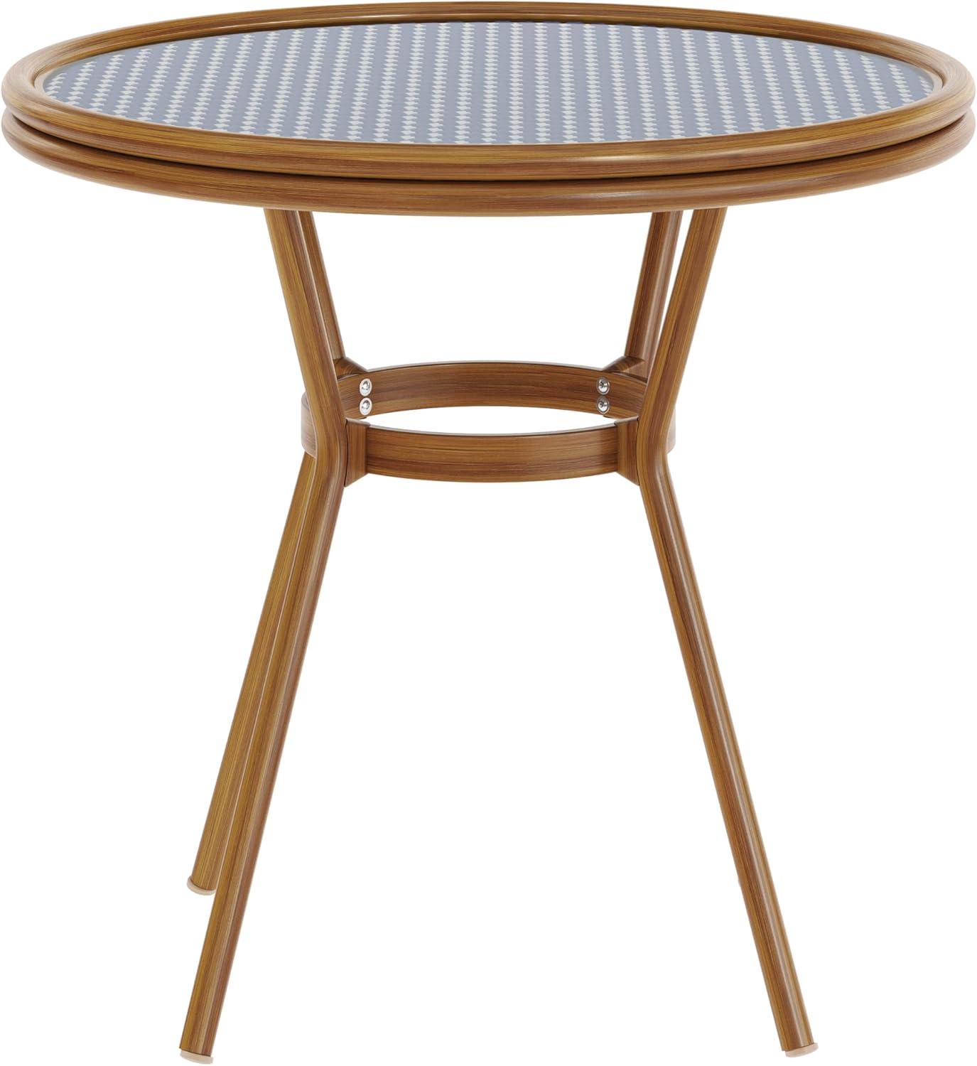 imageFlash Furniture Lourdes IndoorOutdoor Commercial Bistro Table Tempered Glass Top PE Rattan Lt NAT Bamboo Print Aluminum Frame 315quot NATWhiteNavy White RattanNatural Frame