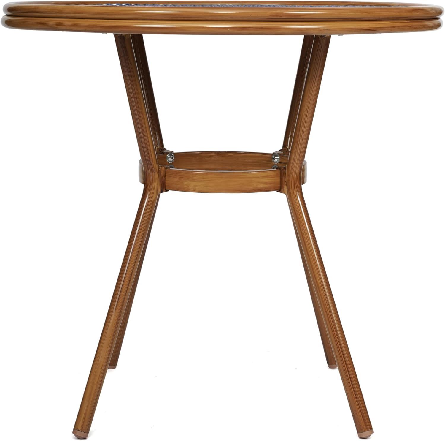 imageFlash Furniture Lourdes IndoorOutdoor Commercial Bistro Table Tempered Glass Top PE Rattan Lt NAT Bamboo Print Aluminum Frame 315quot NATWhiteNavy White RattanNatural Frame